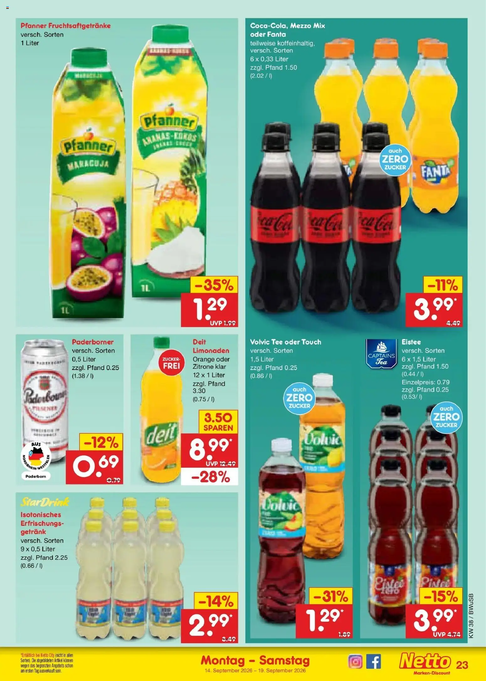 Netto Marken-Discount Prospekt Bielefeld – gültig ab 14.09.2026 | Seite: 33 | Produkte: Mezzo mix, Zucker, Zitrone, Tee