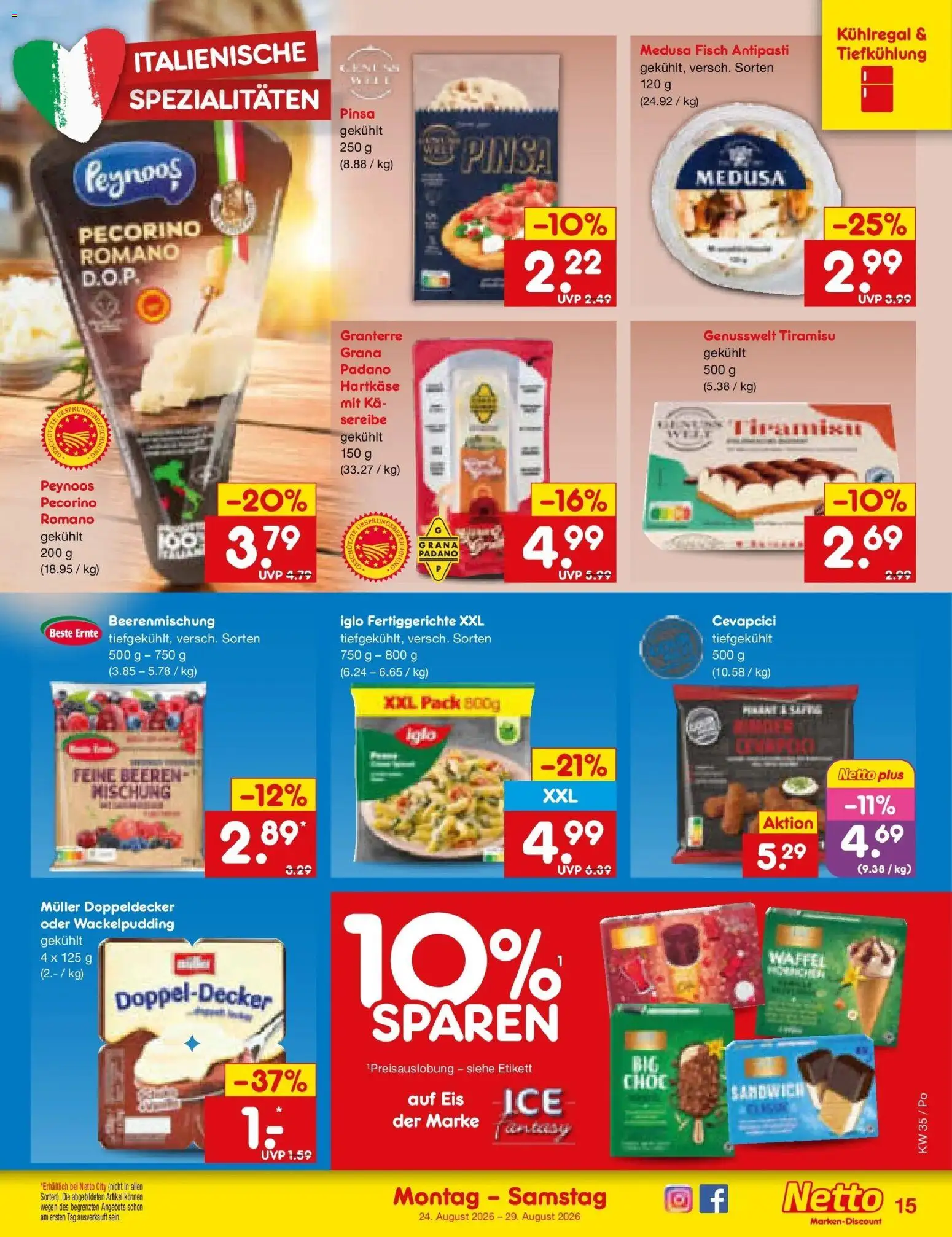 Netto Marken-Discount Prospekt Amberg (ab 24.08.2026) » Angebote | Seite: 23 | Produkte: Iglo, Cevapcici, Fisch, Eis
