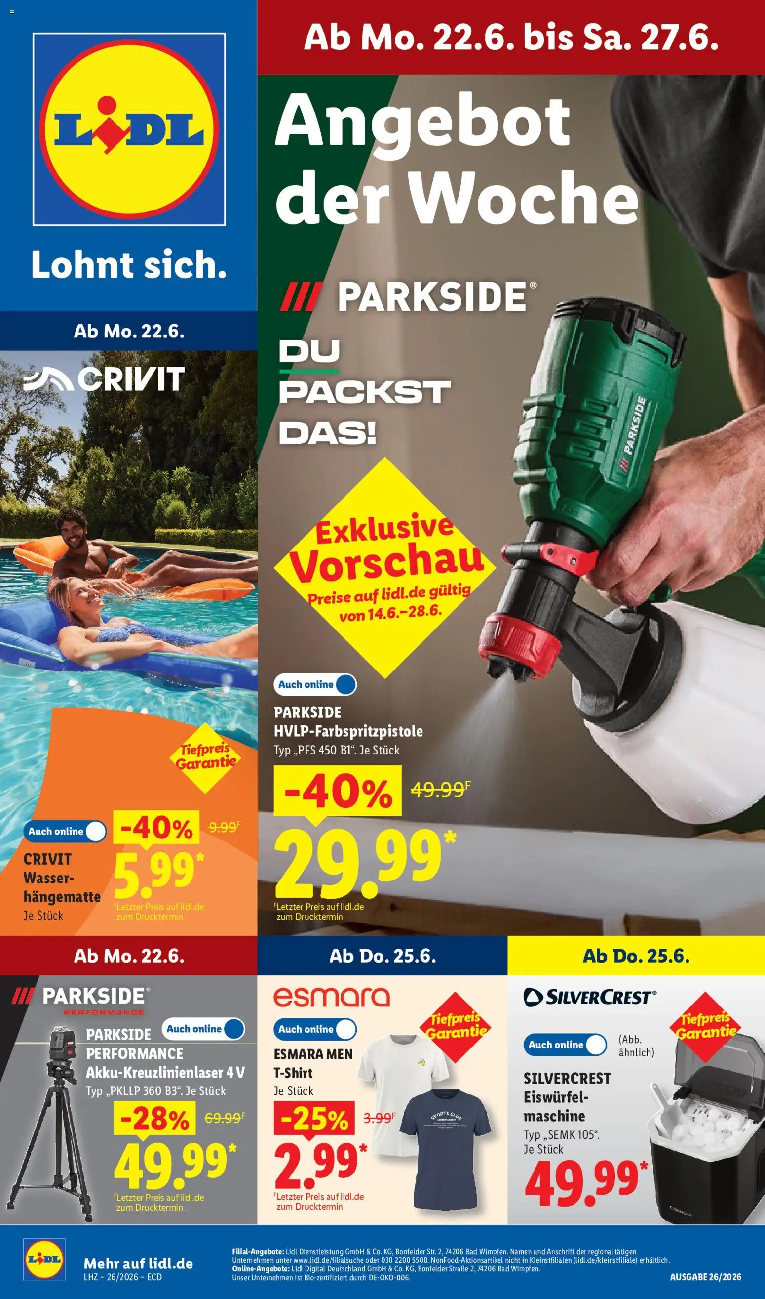 Lidl Německo leták od 22.06.2026 | Strana: 1 | Produkty: Parkside