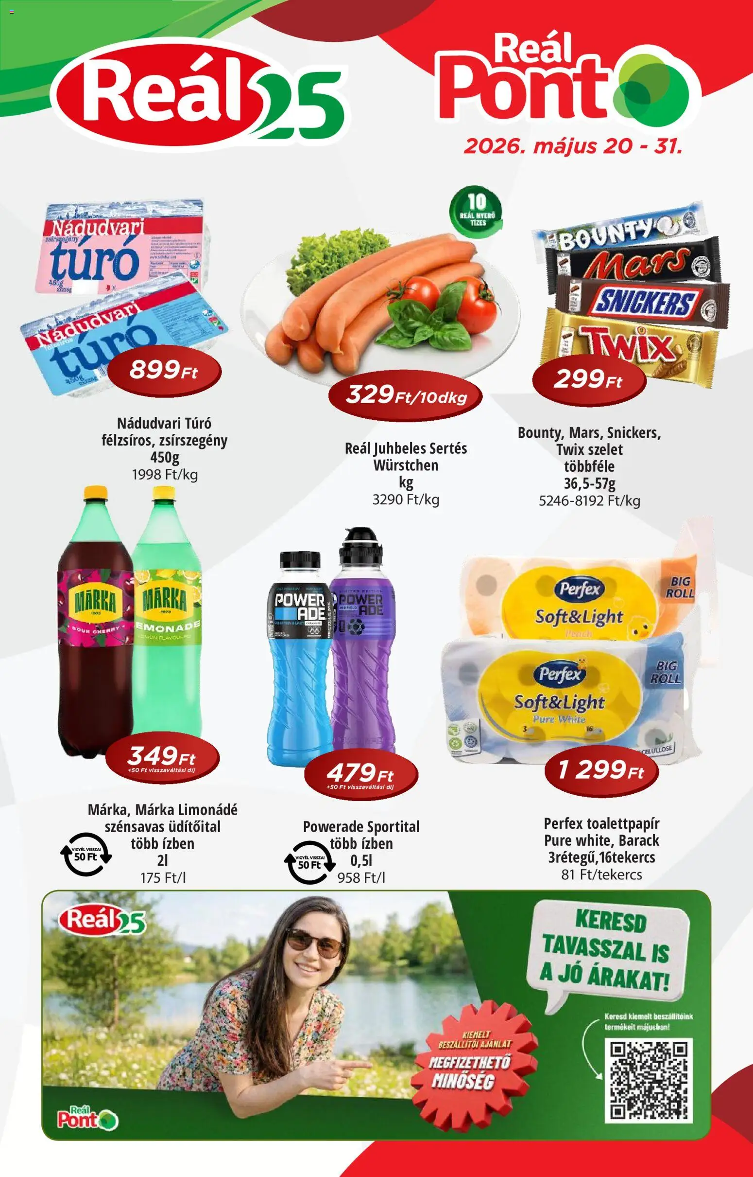 Reál akciós ujság - amely érvényes a következő dátumtól: 20.05.2026 | Oldal: 1 | Termékek: Limonádé, Snickers, Túró