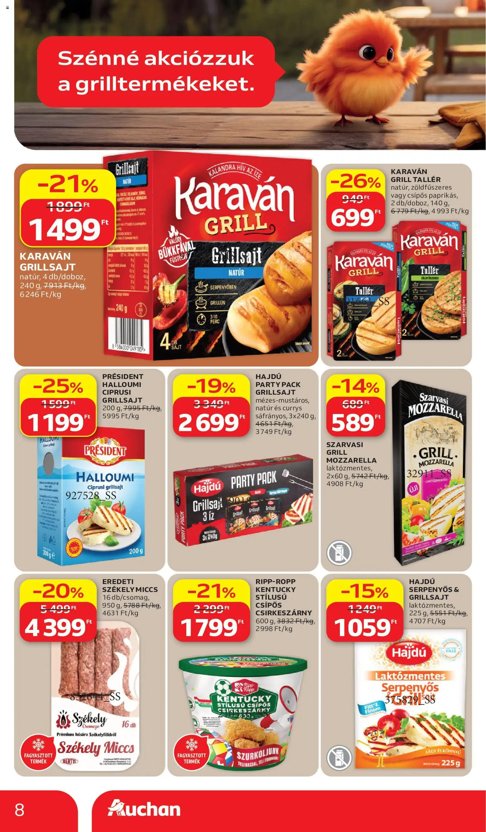 Auchan akciós ujság - amely érvényes a következő dátumtól: 11.06.2026 | Oldal: 8 | Termékek: Mozzarella, Grill, Grillsajt