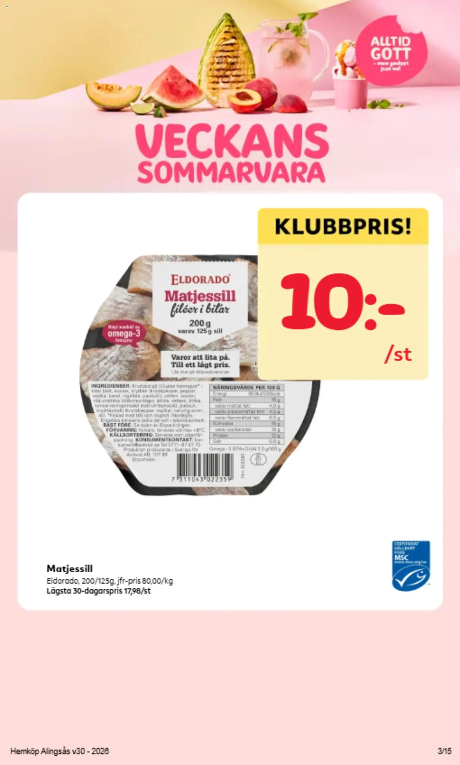 Hemköp reklamblad aktuell från 20/07/2026 | Sida: 2 | Produkter: Sill, Ost
