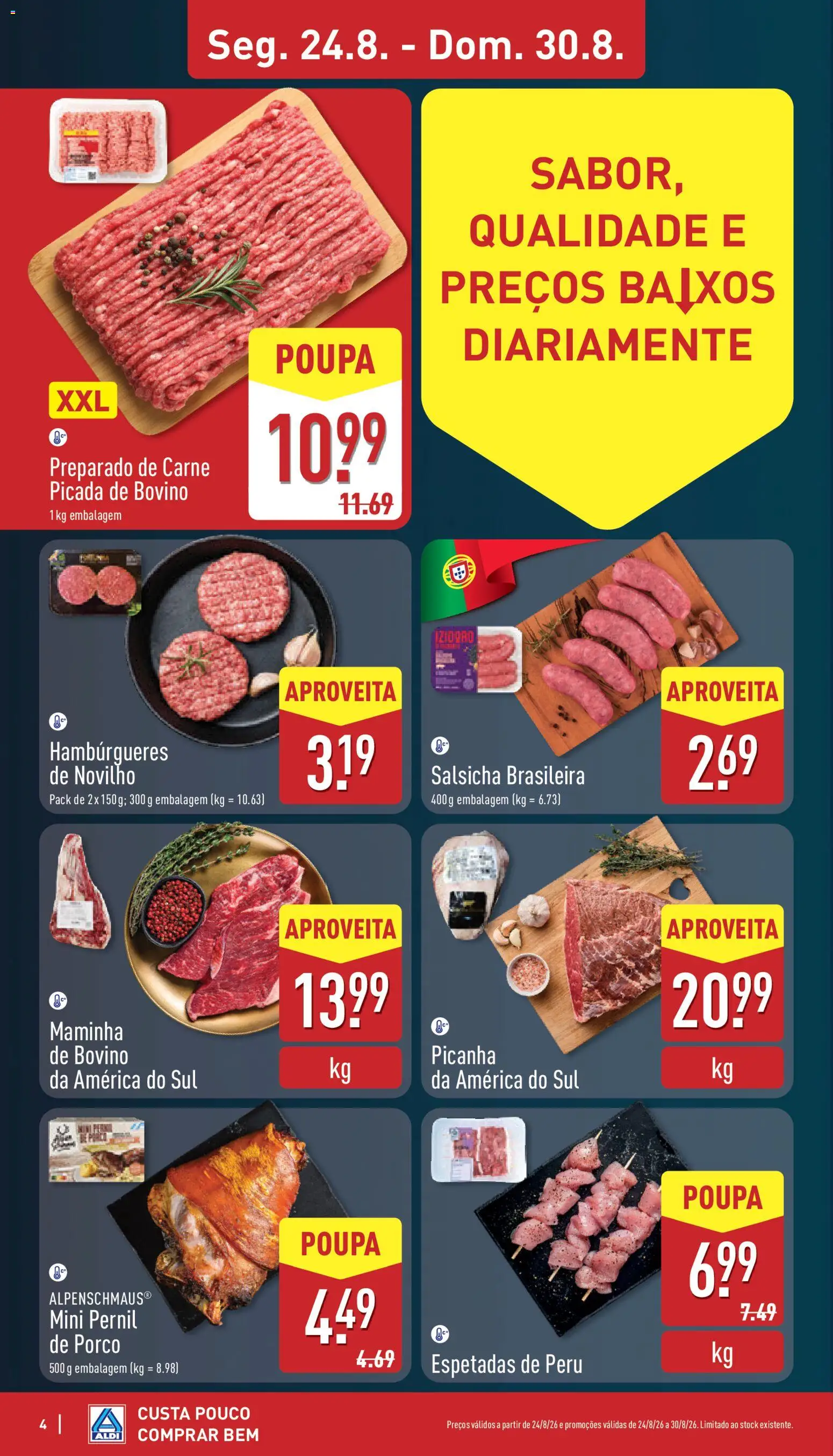 Aldi folheto │ válido de 24/08/2026 | Página: 4 | Produtos: Pernil, Peru, Carne picada, Carne