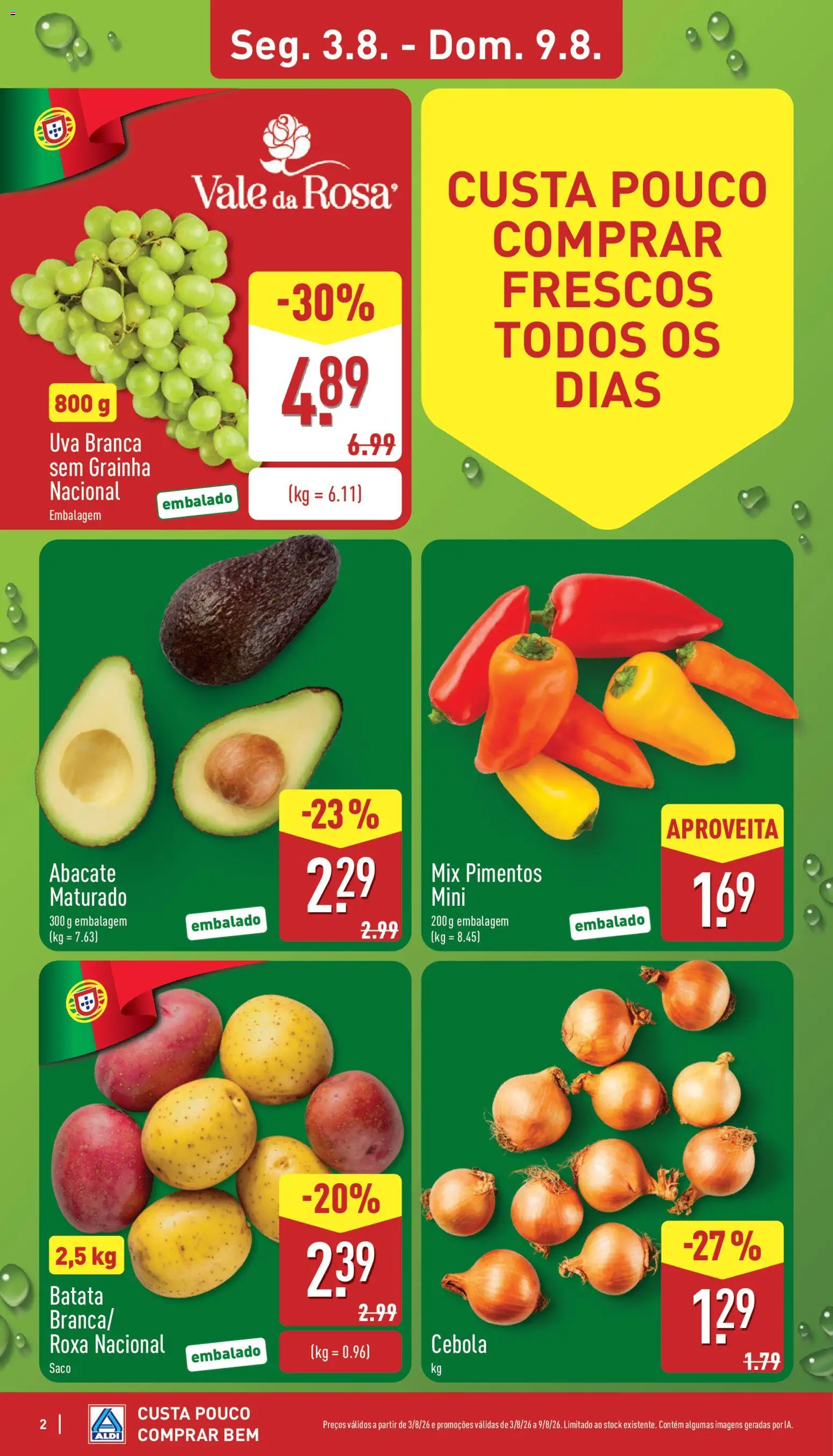 Aldi folheto │ válido de 03/08/2026 | Página: 2 | Produtos: Batata, Cebola, Manteiga, Abacate