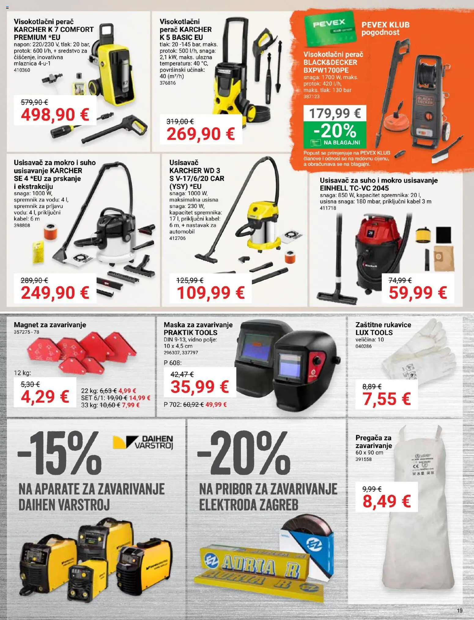 Pevex katalog | vrijedi od 27.08.2026 | Stranica: 19 | Proizvodi: Usisavač, Rukavice, Kärcher, Kabel