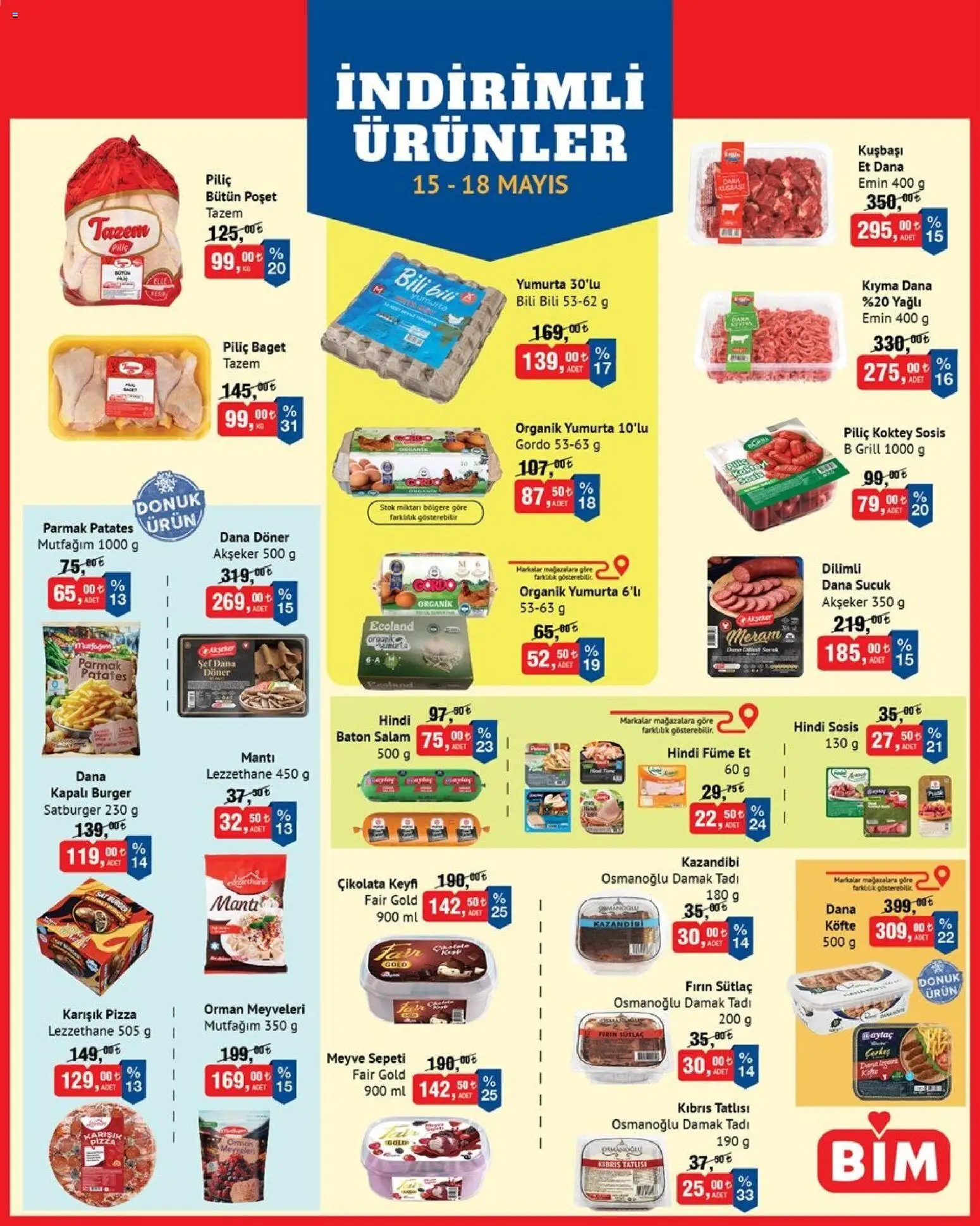 BİM - İndirimli Ürünler - 15.05.2026 tarihinden itibaren geçerlidir | Sayfa: 3 | Ürünler: Döner, Pizza, Meyve, Piliç
