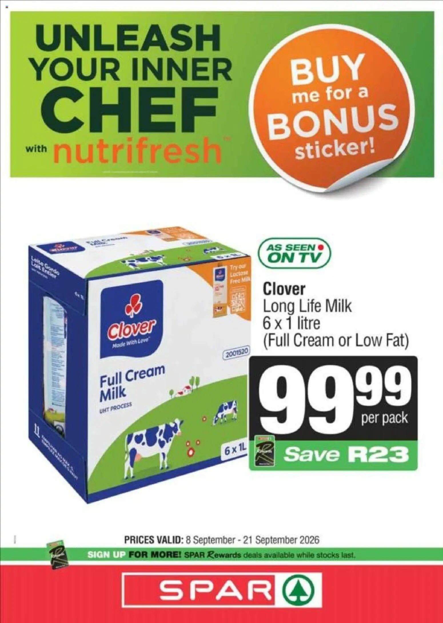 New KWIKSPAR catalogue – valid from 08/09/2026 | Page: 1 | Products: TV, Milk, Cream