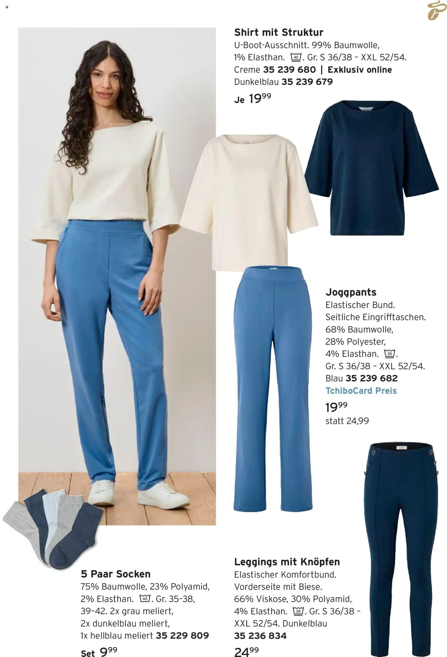 Prospekt Tchibo Zeitlose Looks & Kreative Helfer – gültig ab 12.08.2026 | Seite: 23 | Produkte: Shirt, Creme, Socken, Leggings