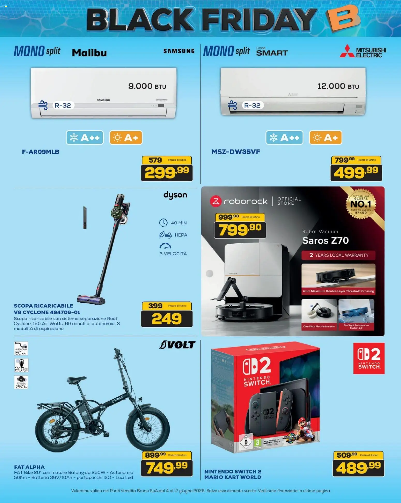 Volantino BRUNO del 04.06.2026 | Pagina: 2 | Prodotti: Scopa, Robot, Dyson, Batteria