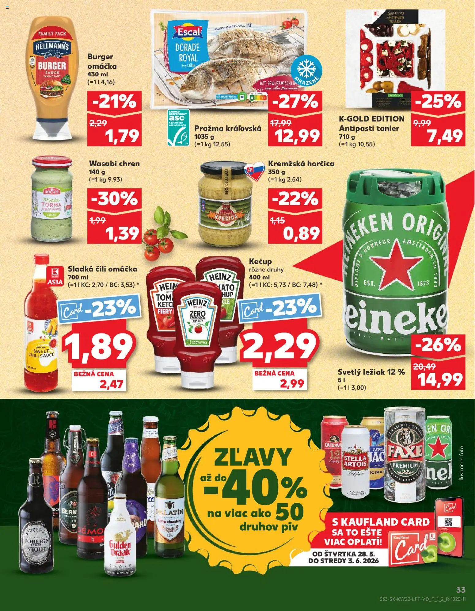 Nové Kaufland akcie – leták je platný od 28.05.2026 | Strana: 33 | Produkty: Chren, Kremžská horčica, Omáčka, Wasabi