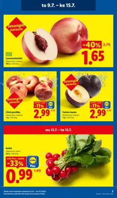 Lidl-mainoslehti voimassa 09/07/2026 alkaen | Sivu: 3 | Tuotteet: Luumu, Retiisi, Persikka