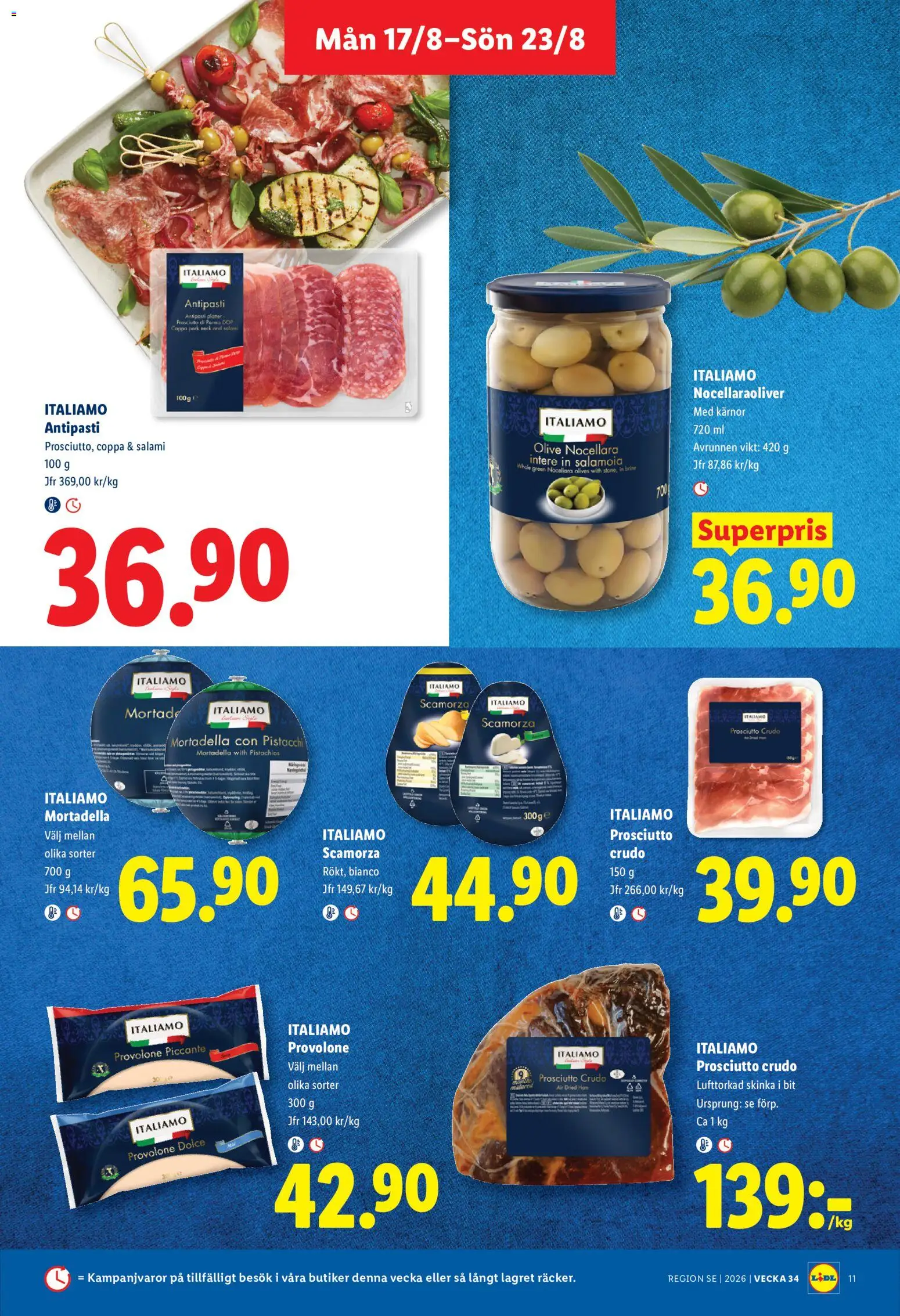 Lidl reklamblad aktuell från 17/08/2026 | Sida: 13 | Produkter: Mortadella, Salami, Skinka, Prosciutto