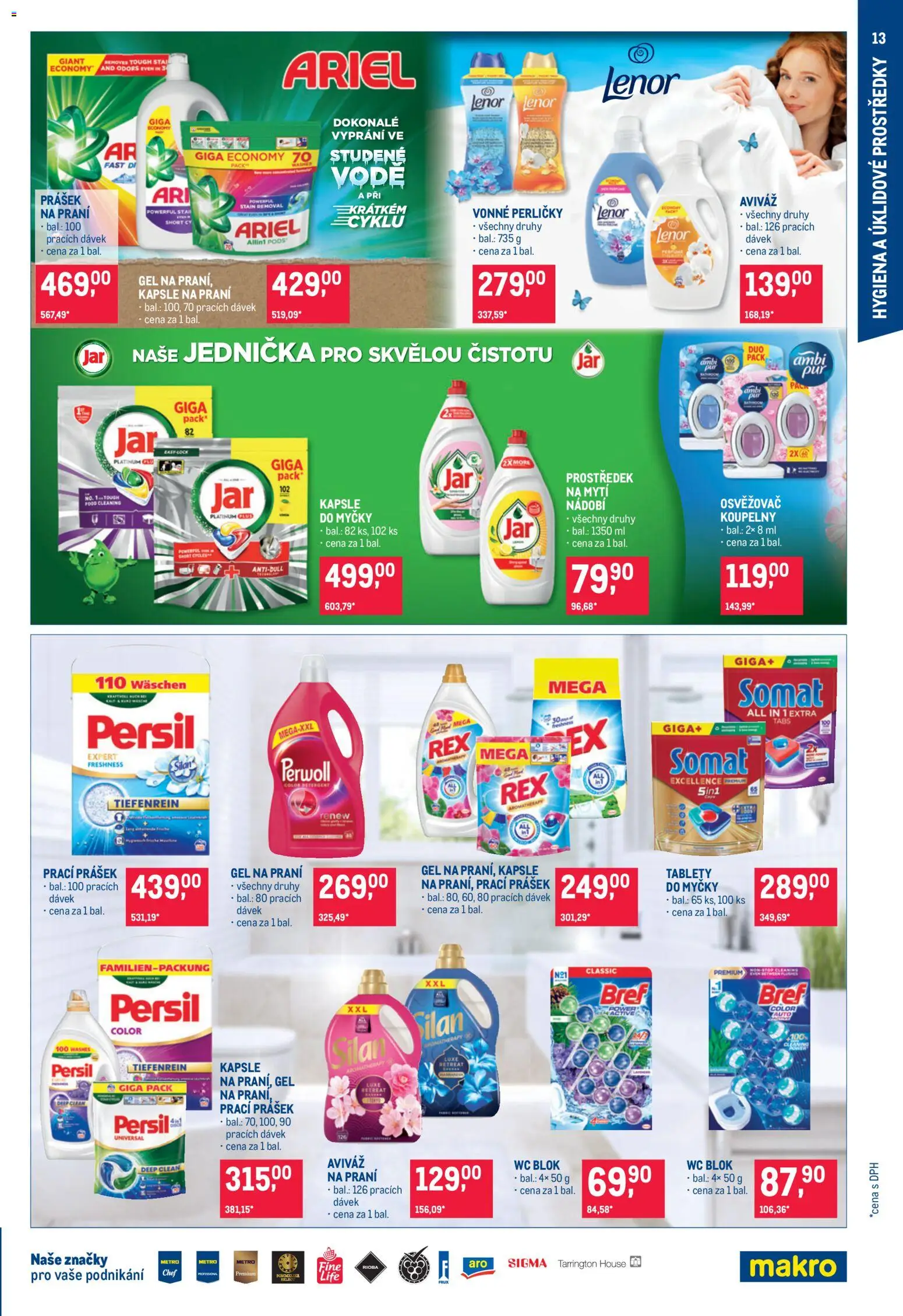 Makro leták - Nepotravinové zboží od 12.08.2026 | Strana: 13 | Produkty: Lenor, Nádobí, Gel na praní, Wc