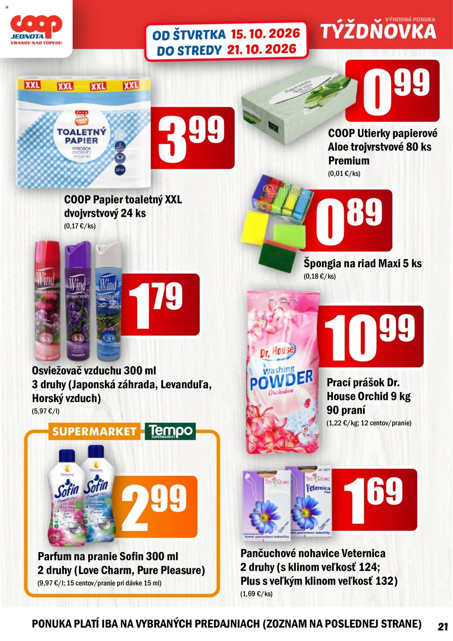 Nové COOP Jednota akcie – leták je platný od 15.10.2026 | Strana: 21 | Produkty: Osviežovač vzduchu, Orchidea, Utierky