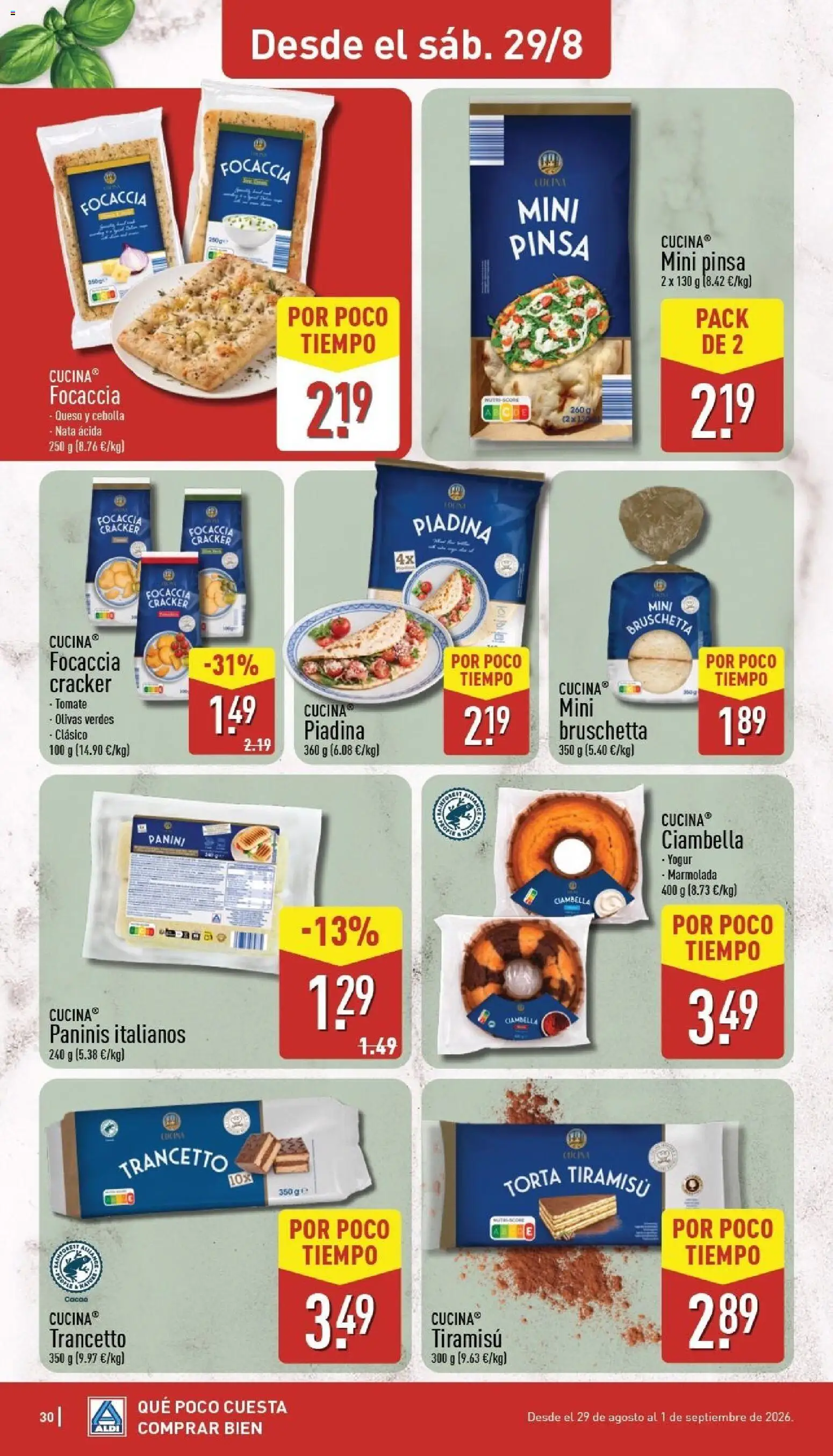 Aldi folleto Baleares │ válido desde el 24/08/2026 | Página: 30 | Productos: Tiramisú, Nata, Chocolate, Pizza