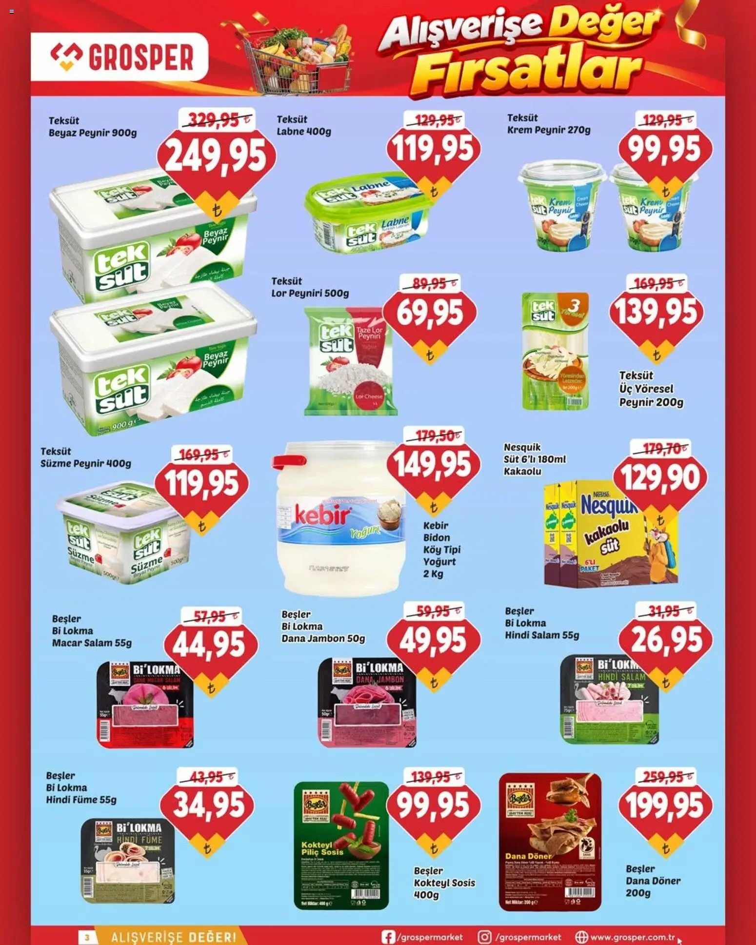 Grosper Katalog - 28 Ekim 2026 tarihinden itibaren geçerlidir | Sayfa: 3 | Ürünler: Süt, Yoğurt, Salam, Piliç