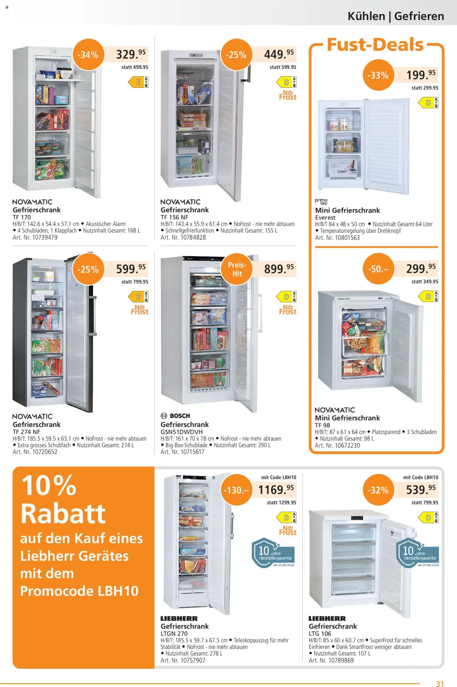 Fust aktionen – gültig ab 01.05.2026 | Seite: 31 | Produkte: Gefrierschrank, Bosch, Liebherr