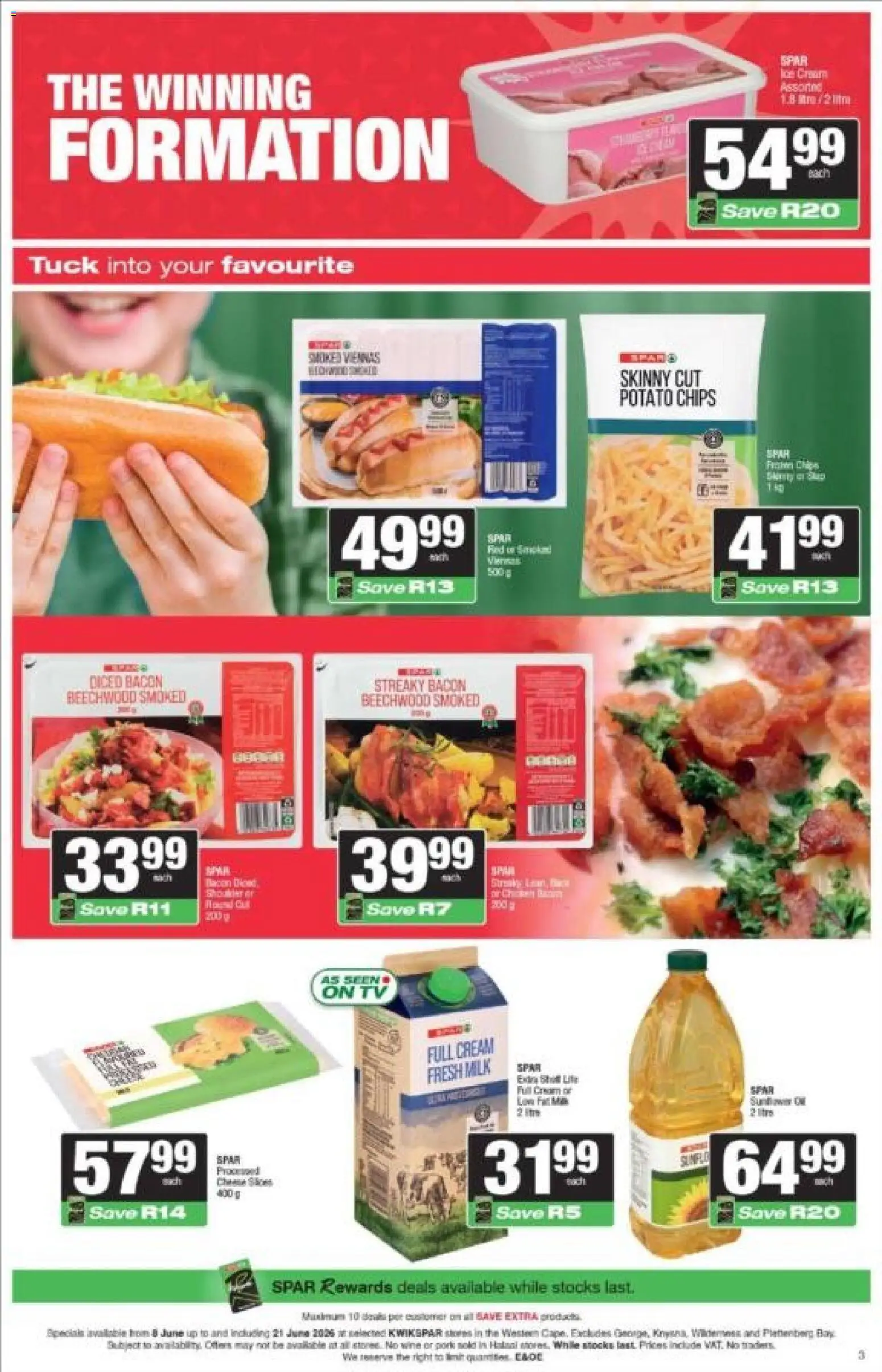 New KWIKSPAR catalogue – valid from 08.06.2026 | Page: 3 | Products: TV, Milk, Chips, Cream