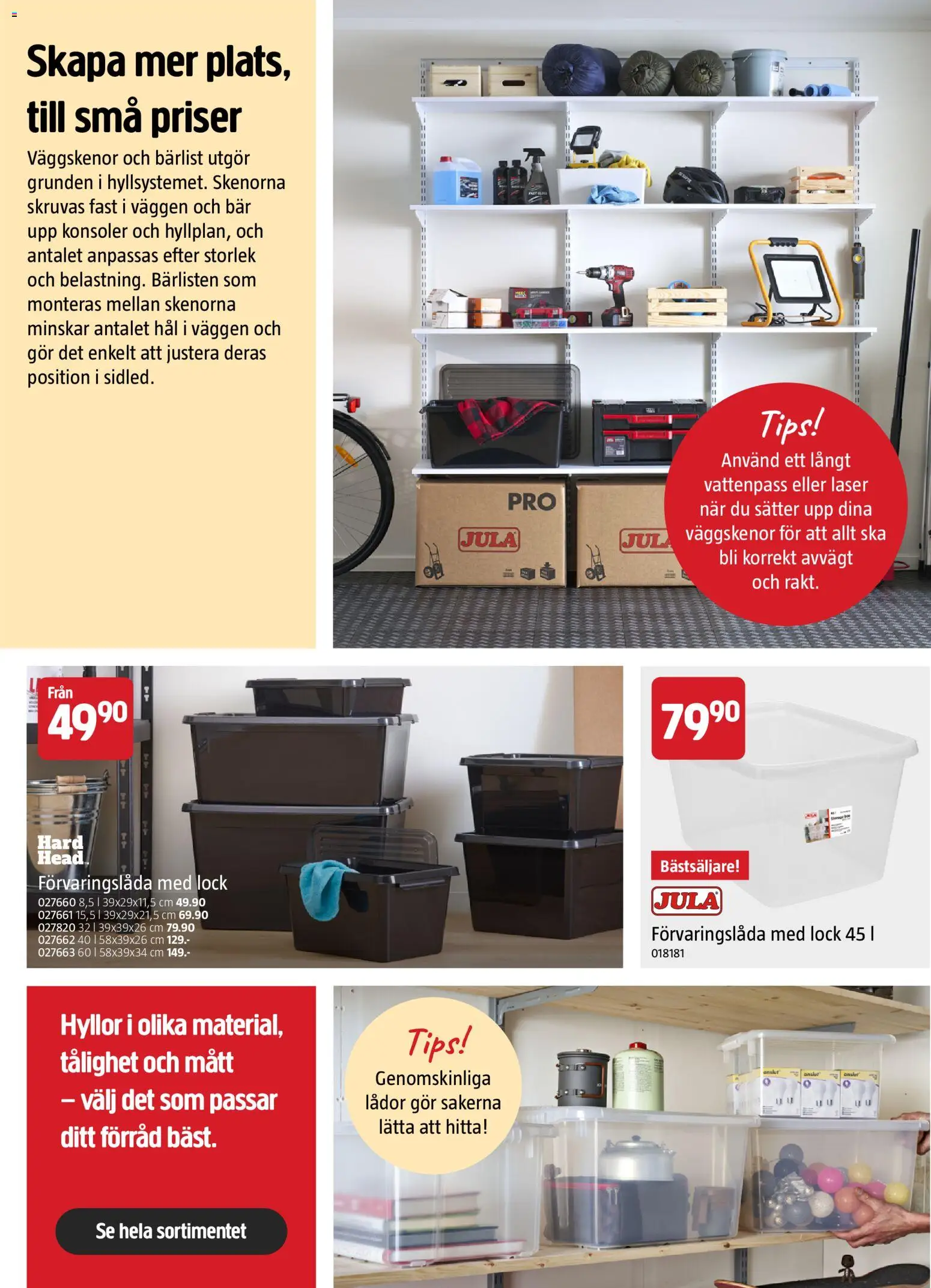 Jula reklamblad aktuell från 01/09/2026 | Sida: 18 | Produkter: Lock, Vattenpass, Förvaringslåda