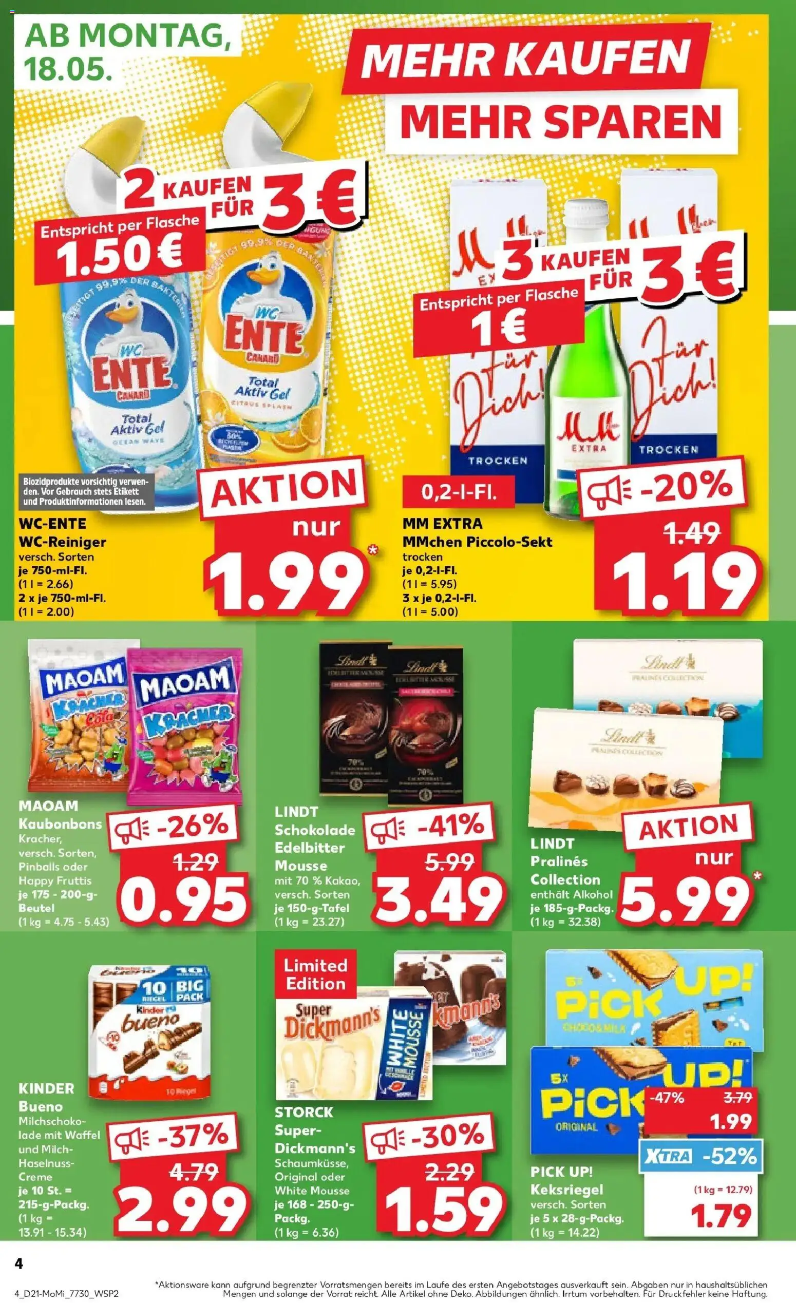 Kaufland Prospekt Gunzenhausen – gültig ab 18.05.2026 | Seite: 4 | Produkte: Milch, Creme, Lindt, Ente