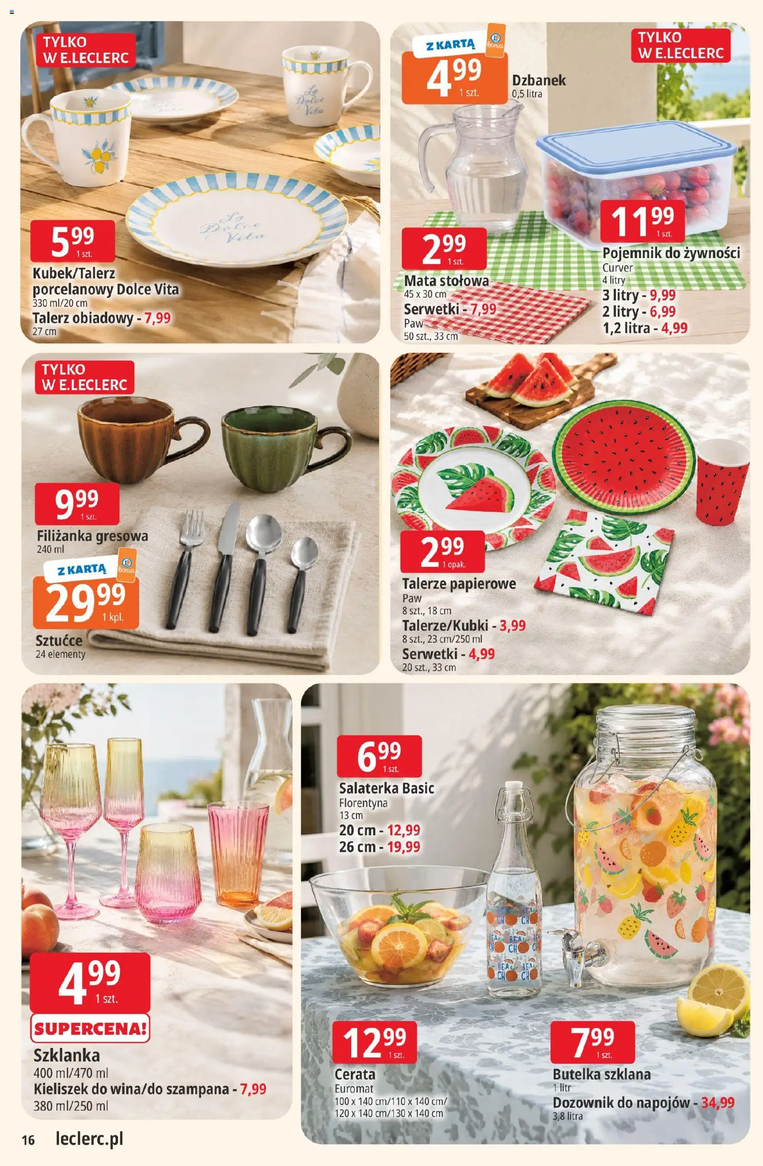 E.Leclerc gazetka - Kłodzko od 02.06.2026 | Strona: 16 | Produkty: Szklanka, Dzbanek, Talerze, Sztućce