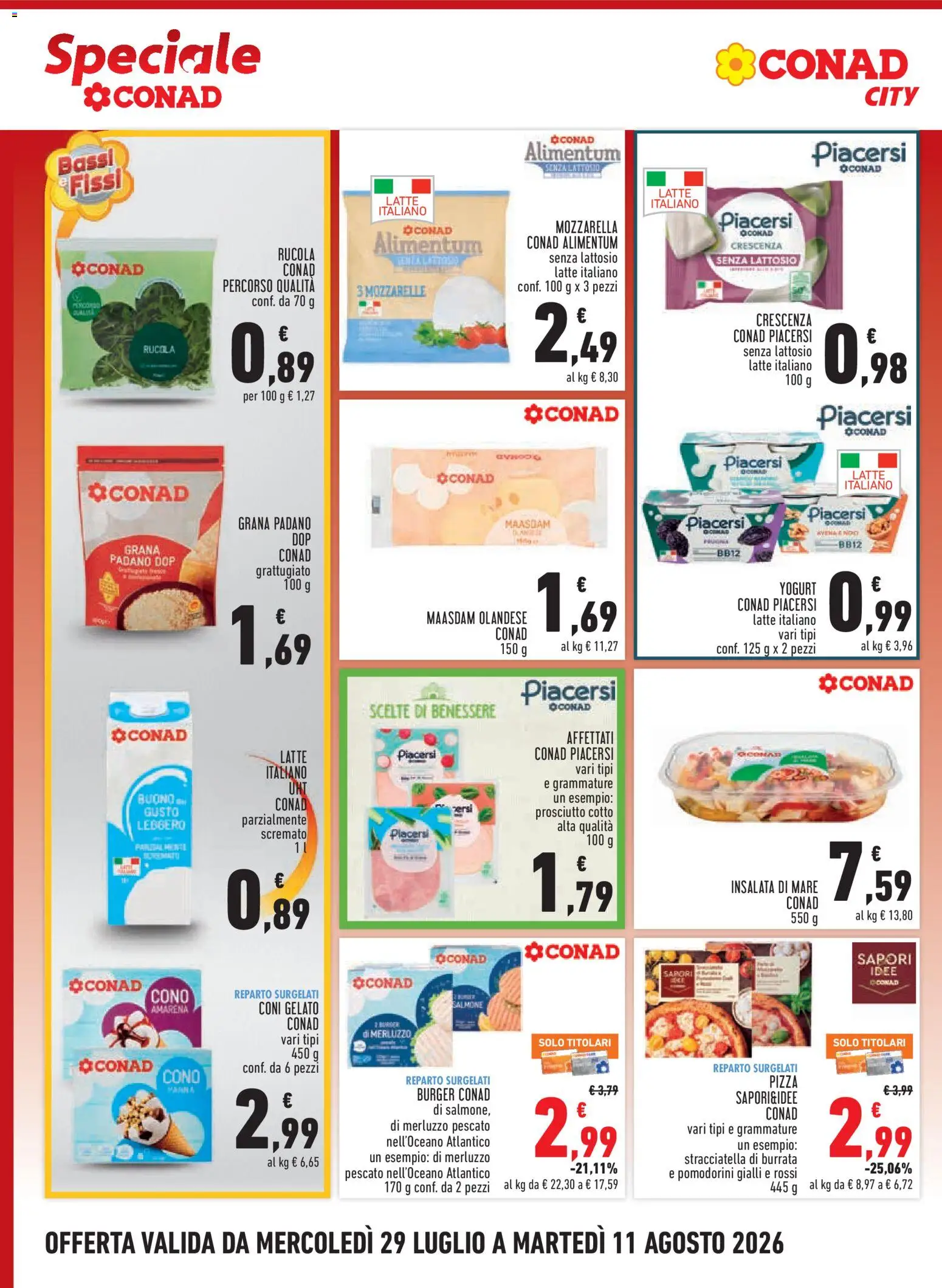 Volantino Conad del 29/07/2026 | Pagina: 2 | Prodotti: Pomodorini, Mozzarella, Latte, Crescenza