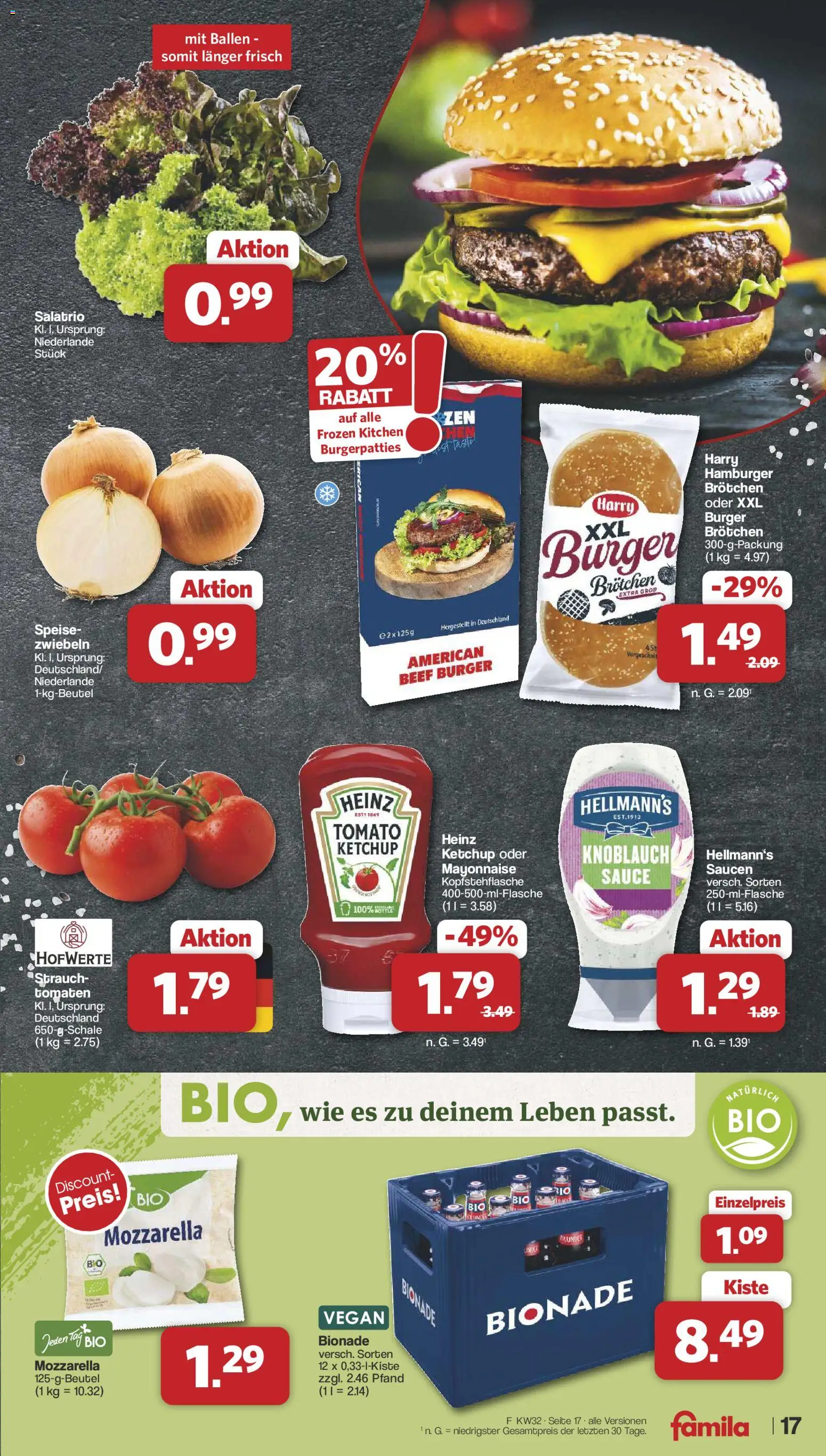 Famila Nordwest Prospekt – gültig ab 03.08.2026 | Seite: 17 | Produkte: Heinz ketchup, Burger, Tomaten, Ketchup