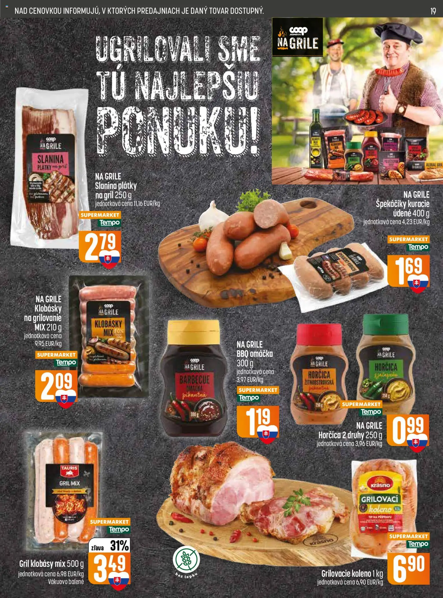 Nové COOP Jednota akcie – leták je platný od 18.06.2026 | Strana: 19 | Produkty: Gril, Slanina, Omáčka