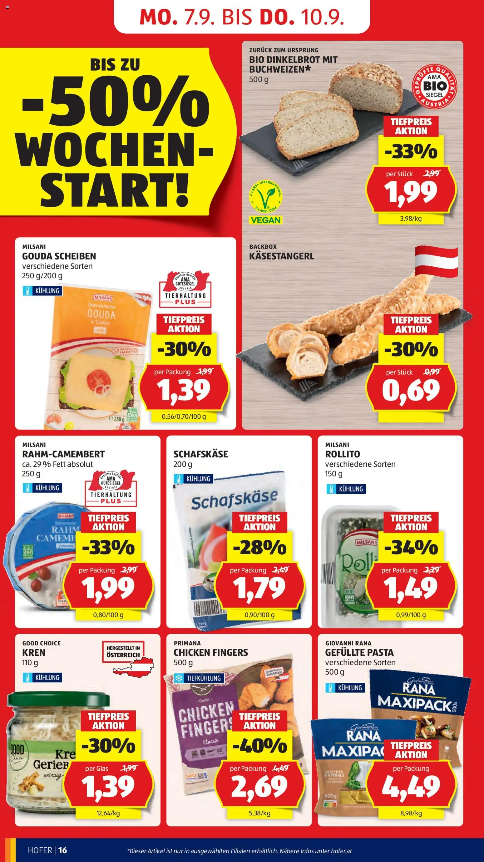 Hofer AT akciós ujság - amely érvényes a következő dátumtól: 2026.09.04. | Oldal: 22 | Termékek: Ricotta, Milsani, Gouda, Vegán