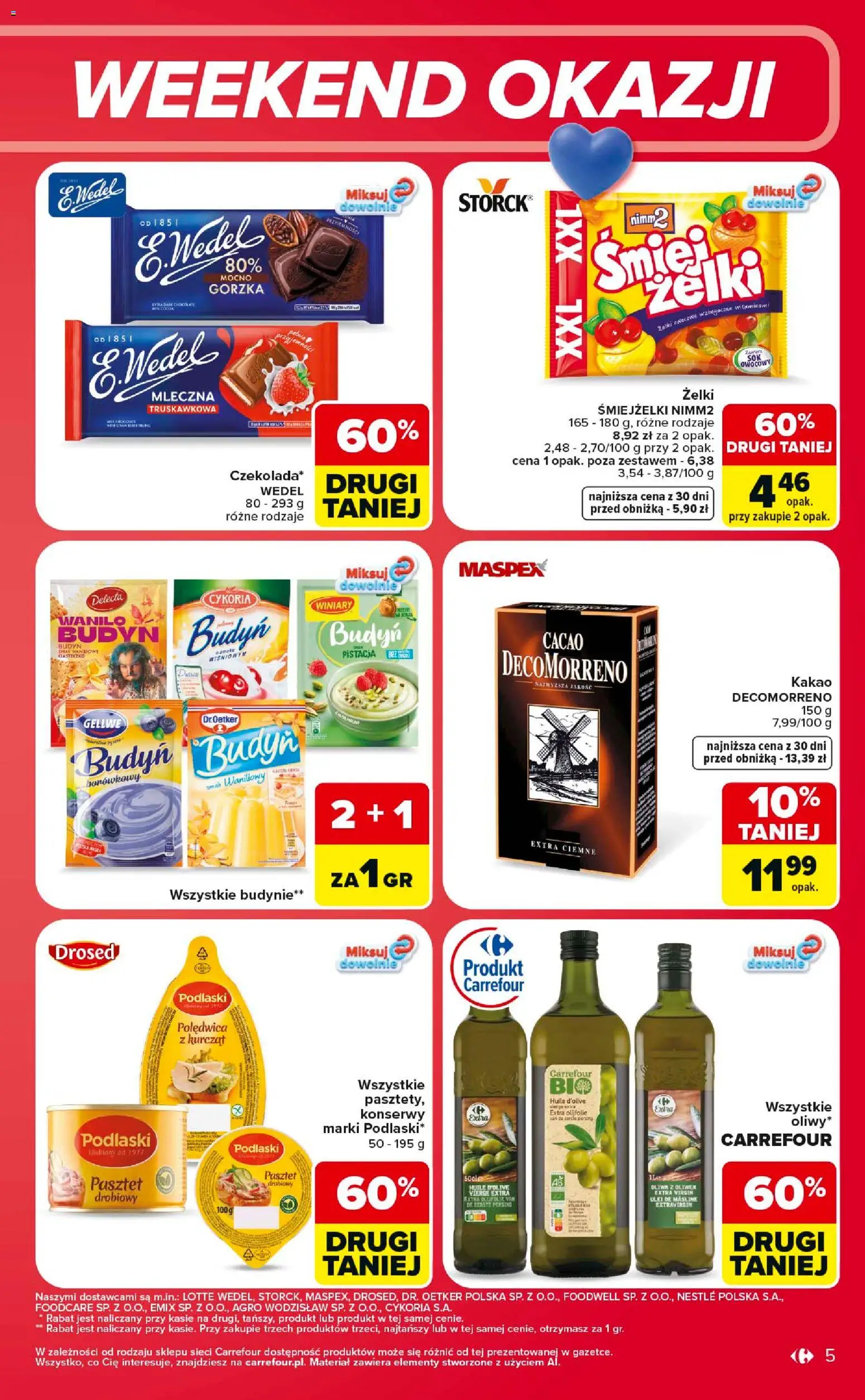 Carrefour gazetka - Weekend okazji od 11.06.2026 | Strona: 5 | Produkty: Oliwa z oliwek, Kakao, Oliwa z oliwek extra virgin, Żelki