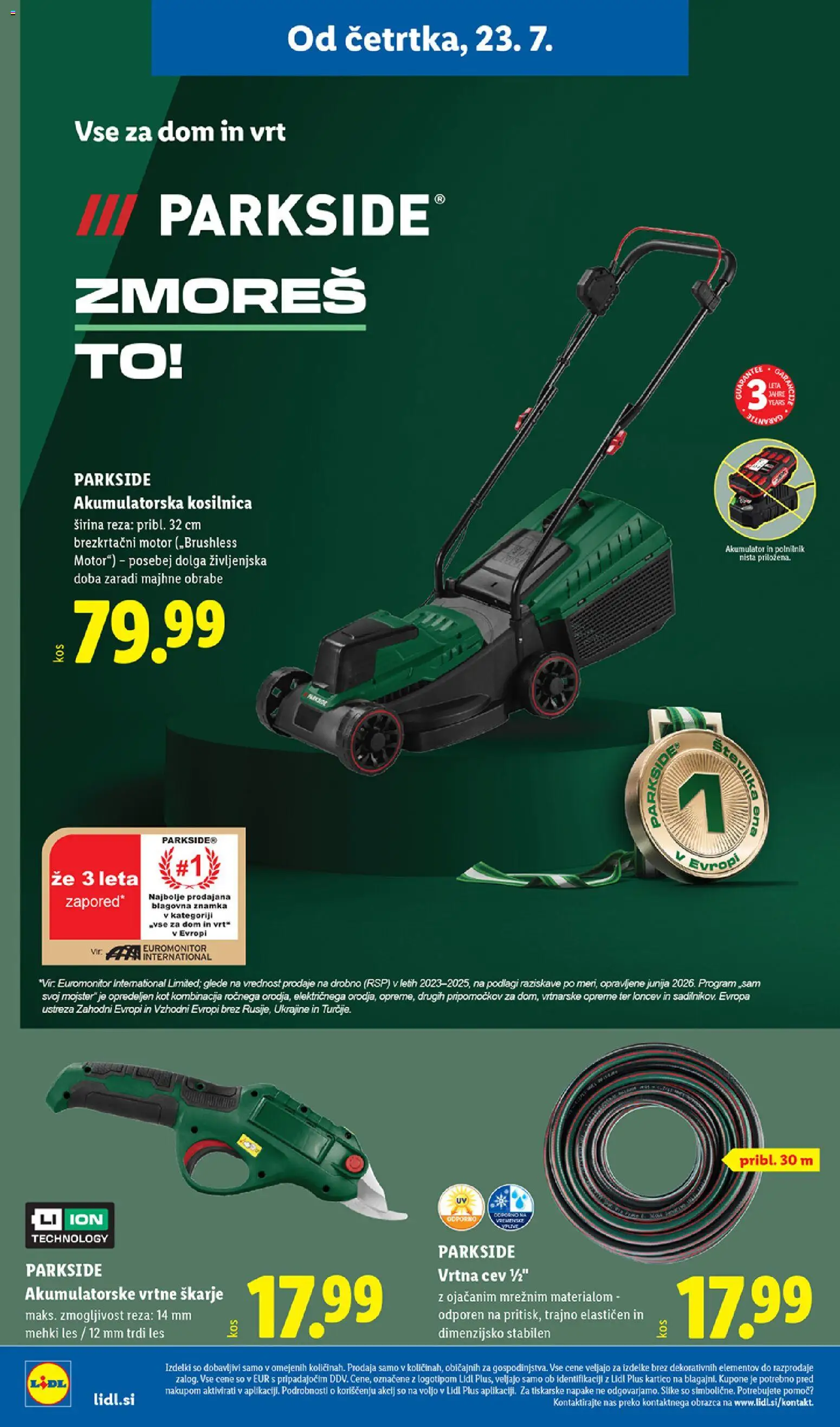 Novi Lidl katalog ponudbe – veljaven od 23.07.2026 | Stran: 34 | Izdelki: Kosilnica, Vrtna cev, Akumulator, Polnilnik