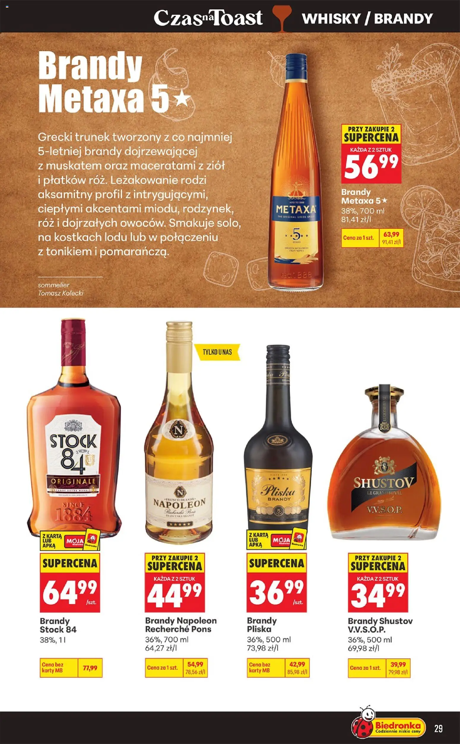 Biedronka gazetka - Czas na toast od 07.09.2026 | Strona: 29 | Produkty: Karta, Napoleon brandy, Brandy, Pliska brandy