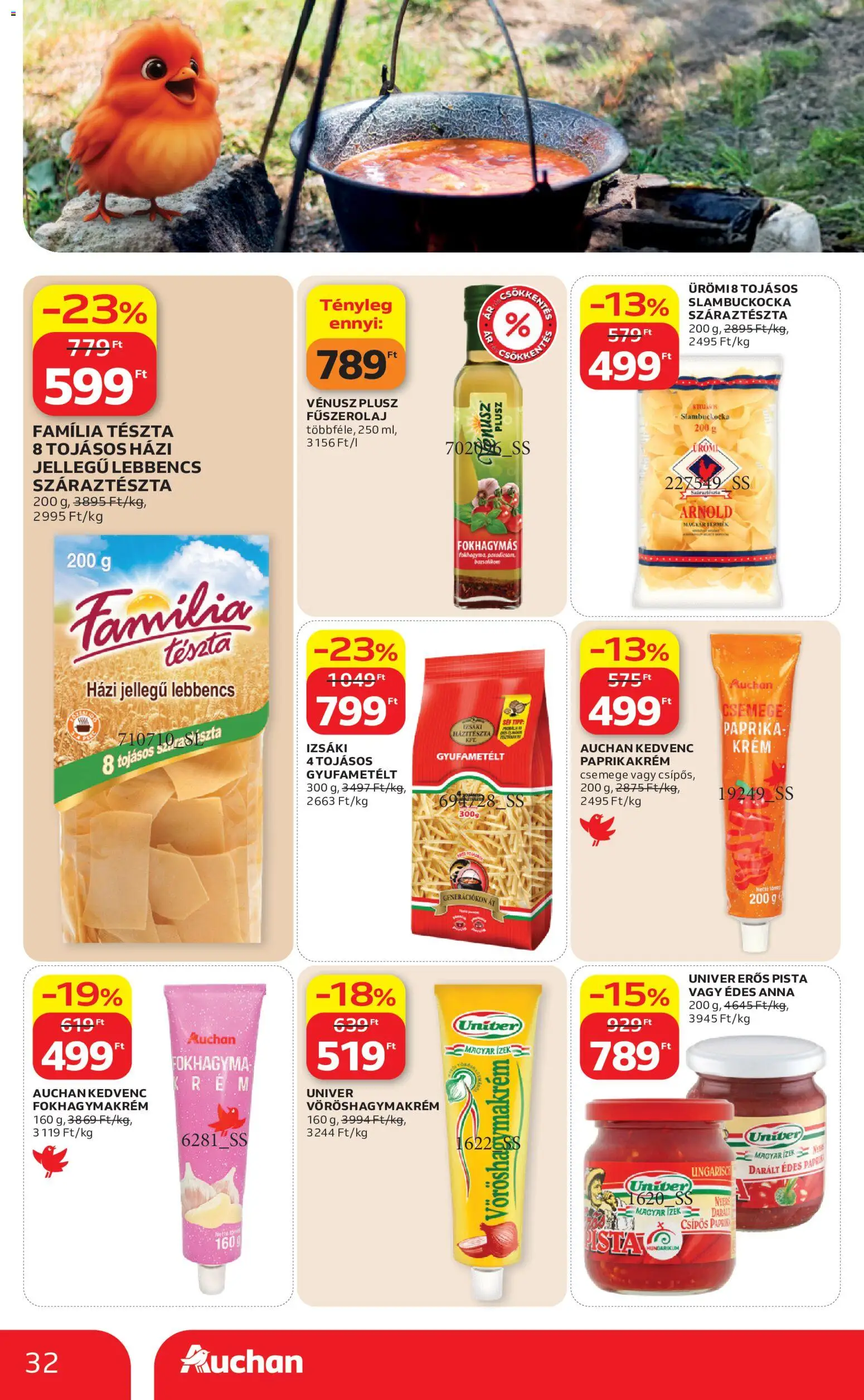 Auchan akciós ujság - amely érvényes a következő dátumtól: 21.05.2026 | Oldal: 32 | Termékek: Fokhagyma, Tészta, Száraztészta