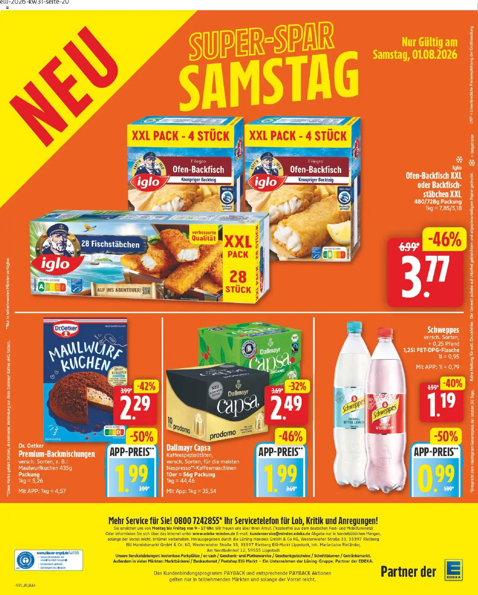 Elli Markt Prospekt Lippstadt – gültig ab 27.07.2026 | Seite: 24 | Produkte: Iglo, Schweppes, Kuchen, Dallmayr capsa