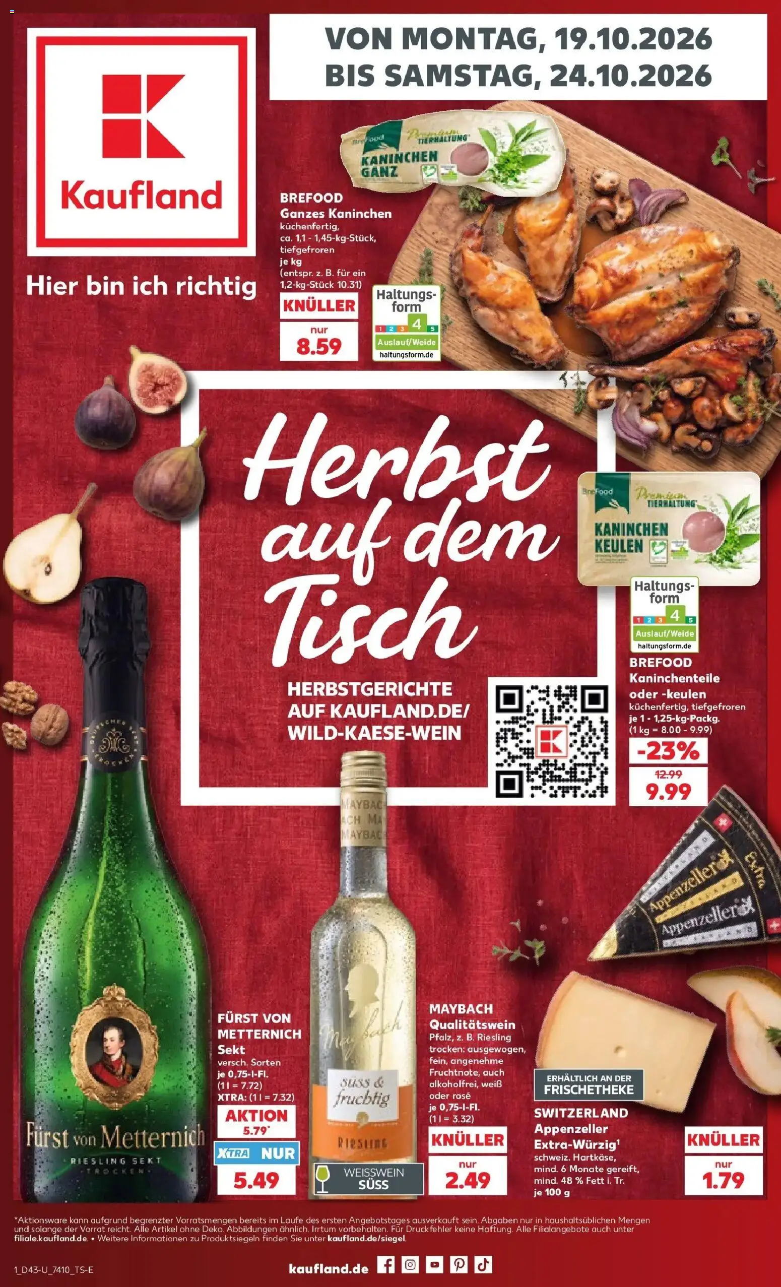 Prospekt Kaufland ab 19.10.2026 » Angebote Online zum Blättern | Seite: 77 | Produkte: Kaninchen, Weißwein, Tisch, Sekt