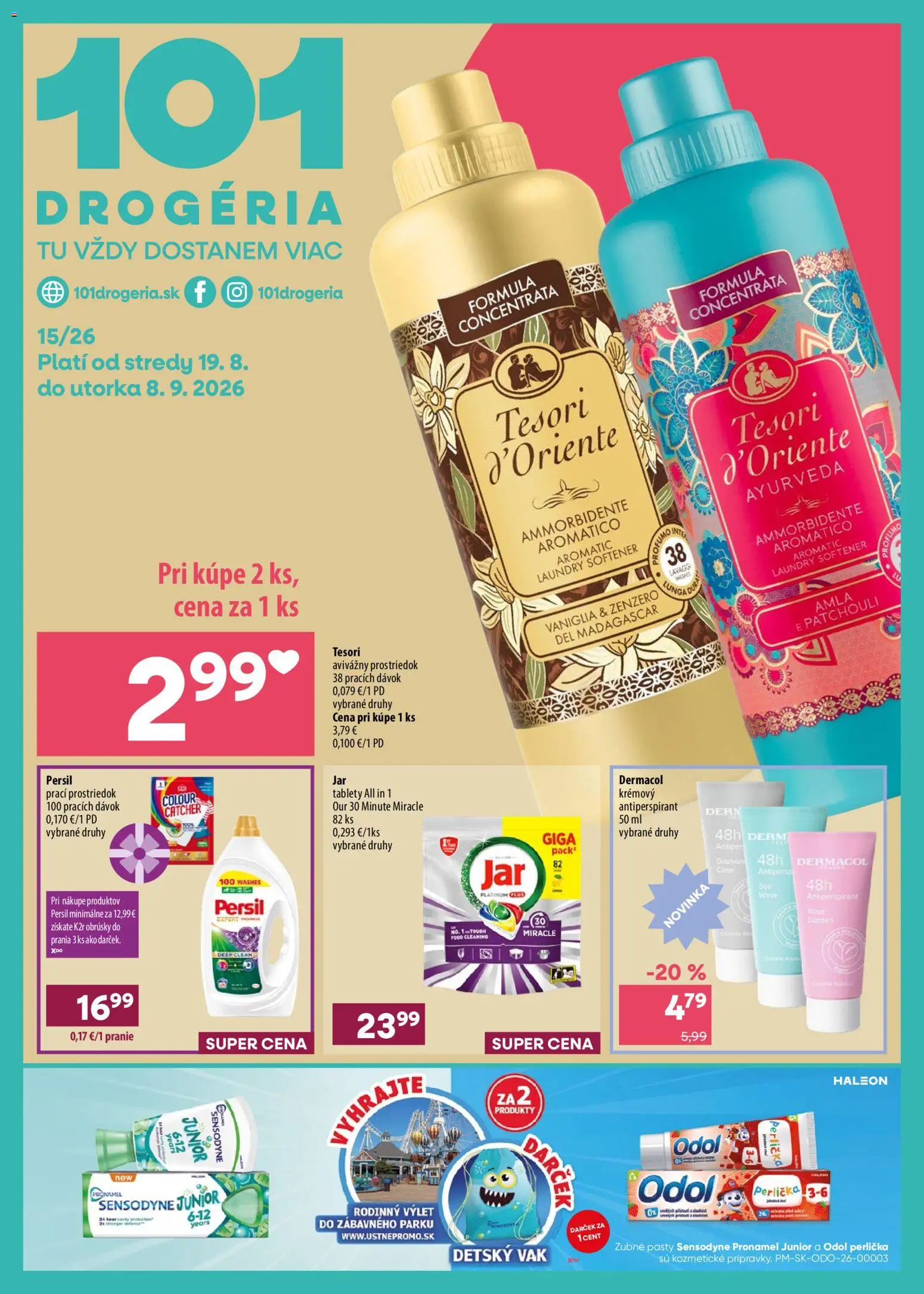 Nové 101 drogerie akcie – leták je platný od 19.08.2026 | Strana: 1 | Produkty: Persil, Antiperspirant