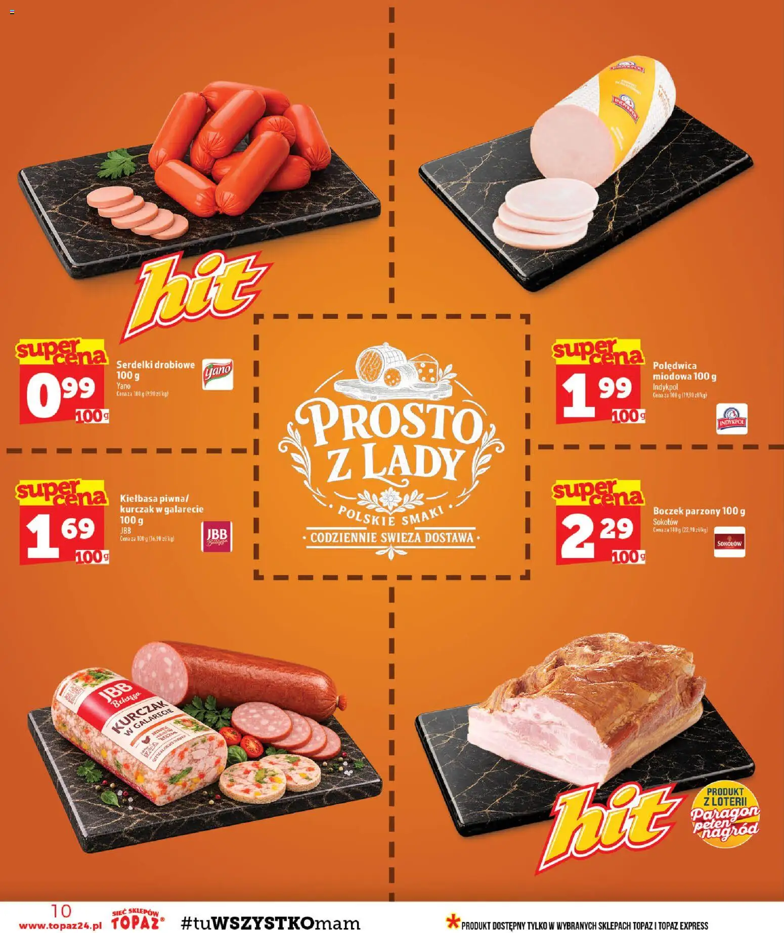 Topaz gazetka - MAZ od 01.10.2026 | Strona: 10 | Produkty: Kiełbasa, Kurczak, Boczek, Boczek parzony