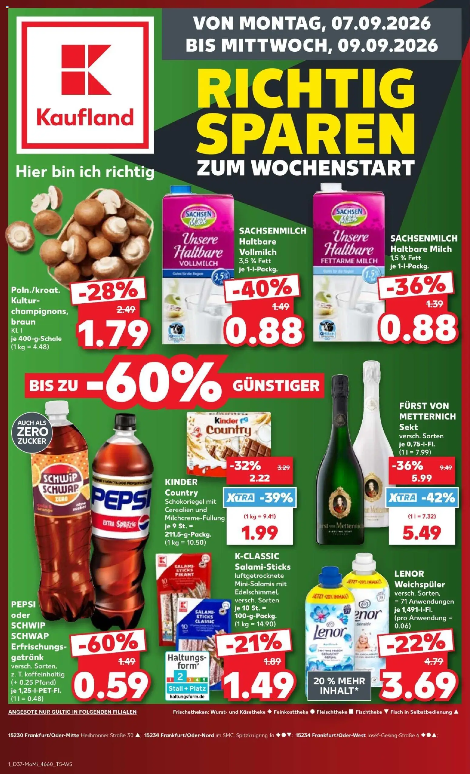 Kaufland Prospekt Frankfurt (Oder) – gültig ab 07.09.2026 | Seite: 1 | Produkte: Sekt, Fisch, Weichspüler, Pepsi