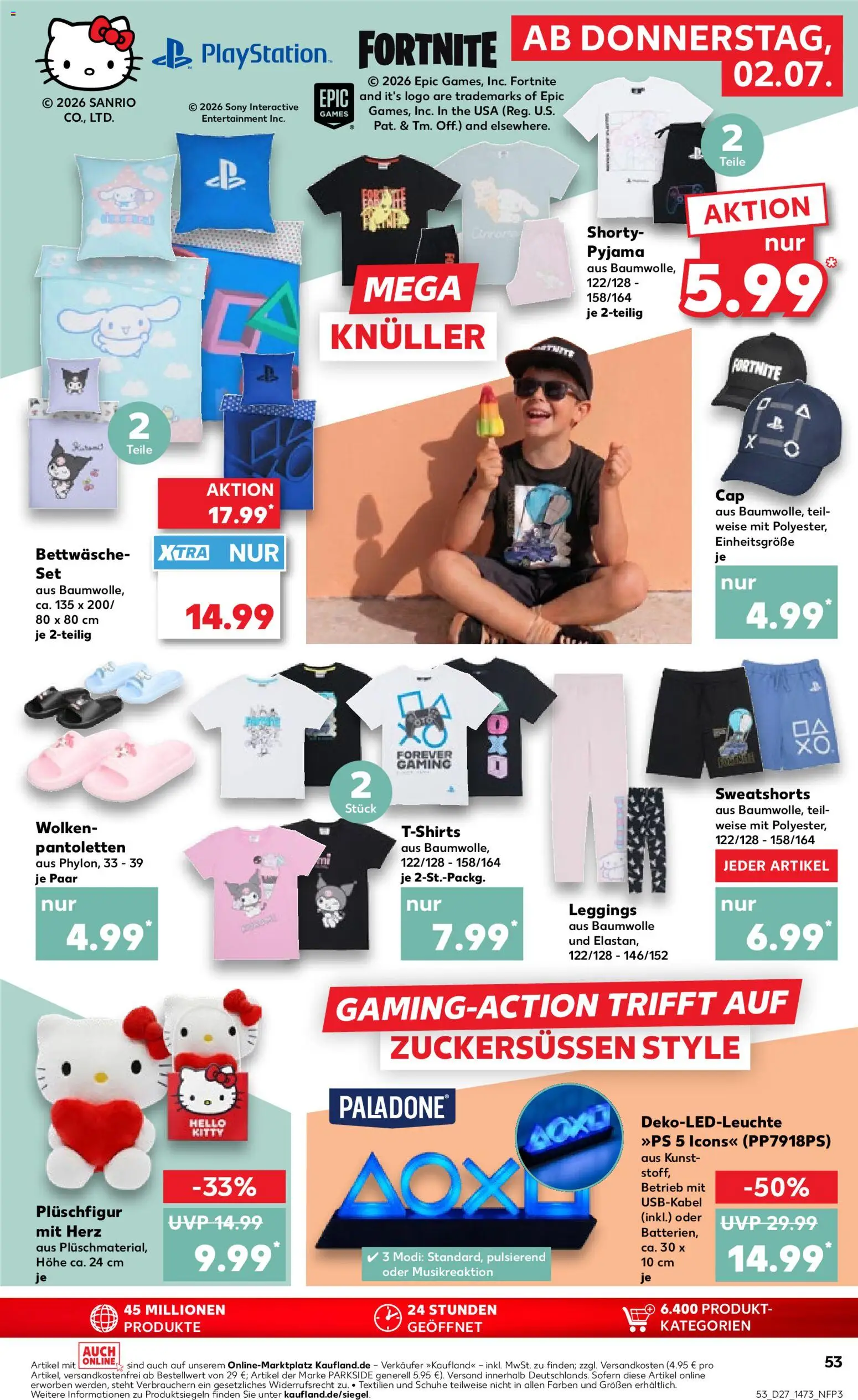 Kaufland Prospekt – gültig ab 02.07.2026 | Seite: 53 | Produkte: Sony, Sweatshorts, Bettwäsche, Pyjama