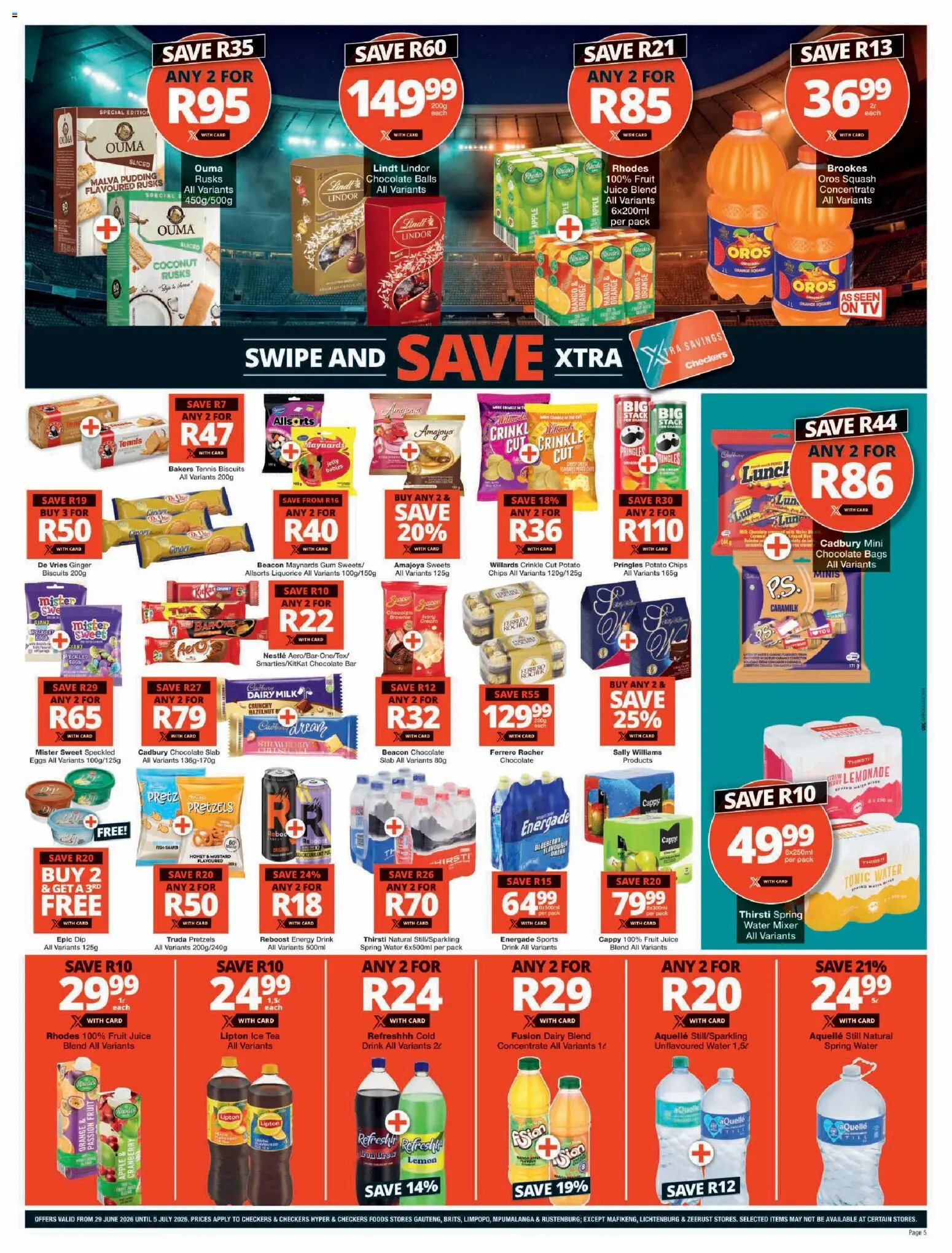 New Checkers catalogue – valid from 29/06/2026 | Page: 5 | Products: Squash, Milk, Eggs, Juice