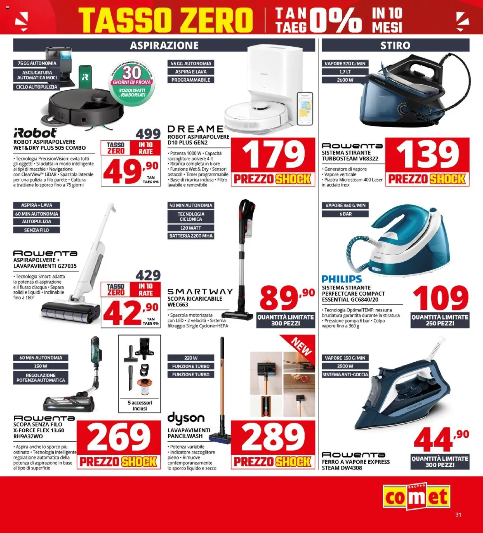 Volantino Comet del 23.04.2026 | Pagina: 31 | Prodotti: Aspirapolvere, Robot, Dyson, Batteria