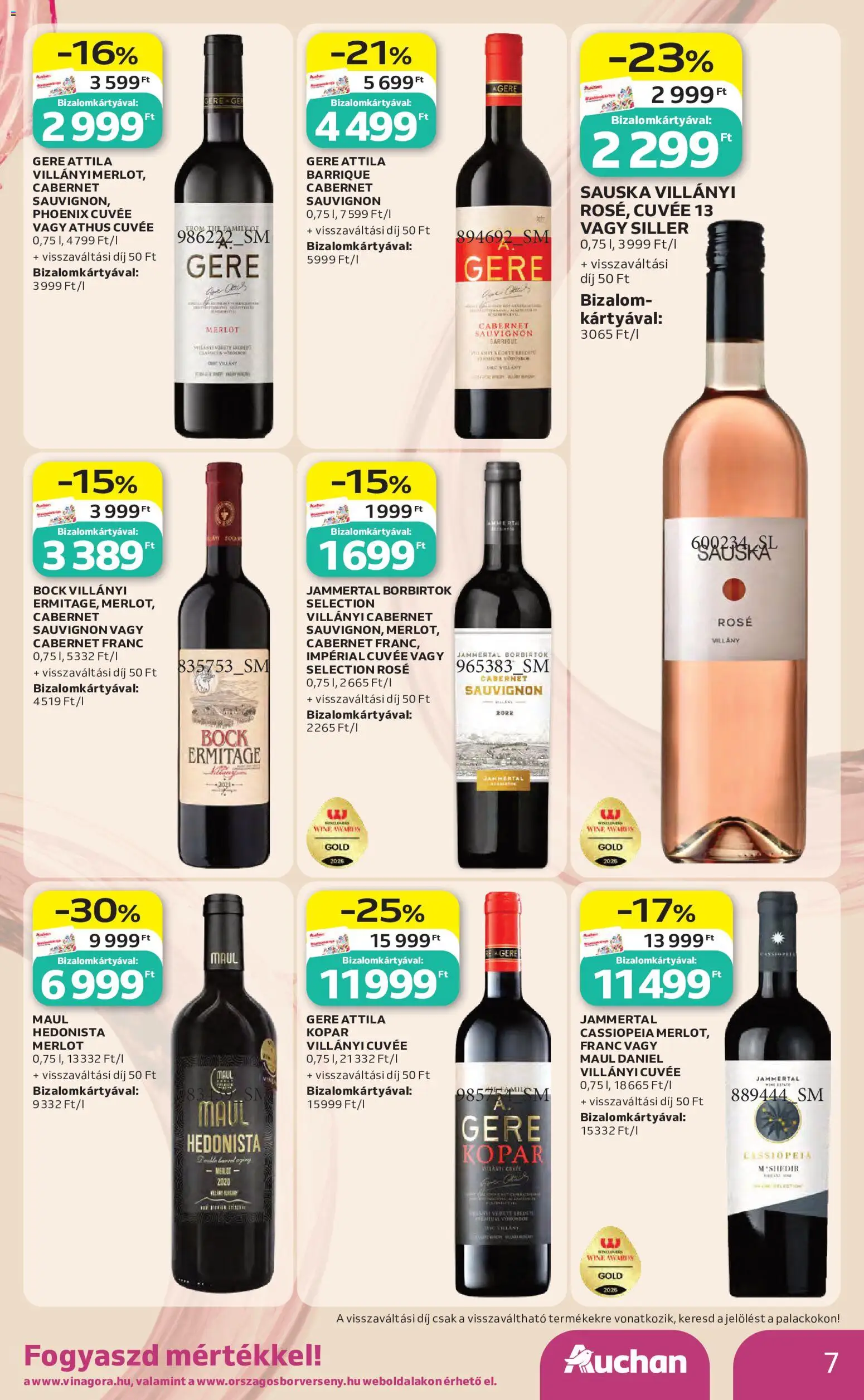 Auchan akciós ujság - amely érvényes a következő dátumtól: 2026.10.01. | Oldal: 7 | Termékek: Cabernet, Cabernet Sauvignon, Cuvée, Rosé