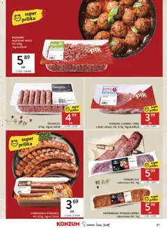 Konzum Katalog - Pregled kataloga iz trgovine Konzum, vrijedi od 16.09.2026 | Stranica: 21 | Proizvodi: Meso, Svinjetina, Kobasica, Ćevapčići