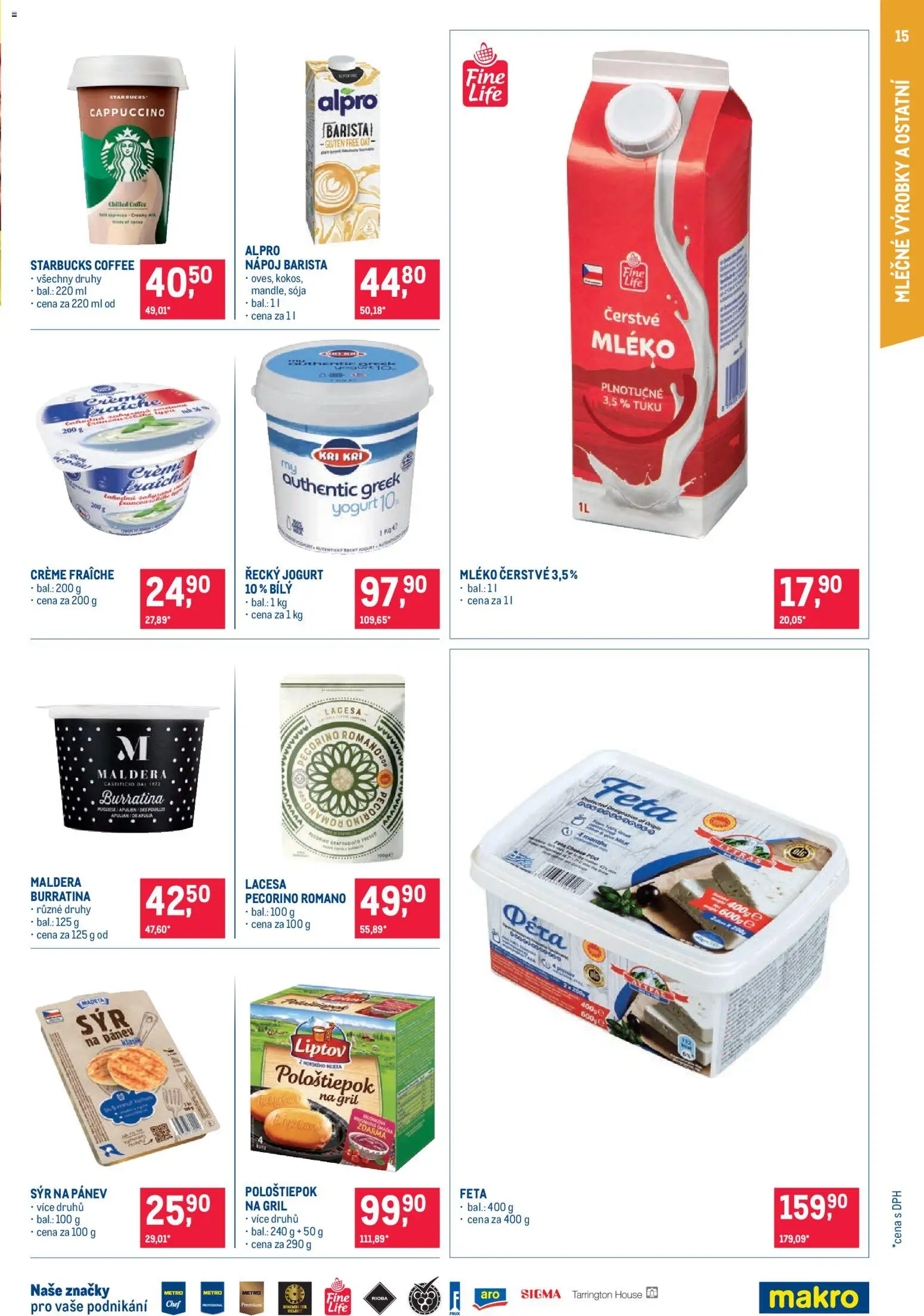 Makro leták - Pro milovníky jídla od 29.07.2026 | Strana: 15 | Produkty: Řecký jogurt, Starbucks, Pecorino, Alpro