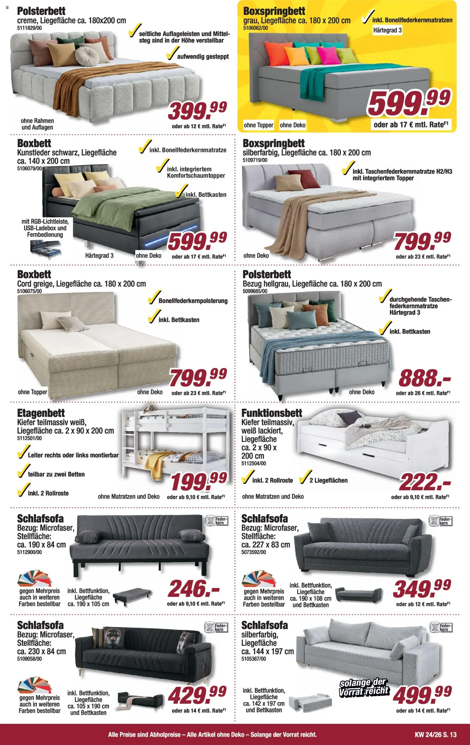 Poco Prospekt – gültig ab 07.06.2026 | Seite: 13 | Produkte: Schlafsofa, Boxspringbett, Polsterbett, Topper