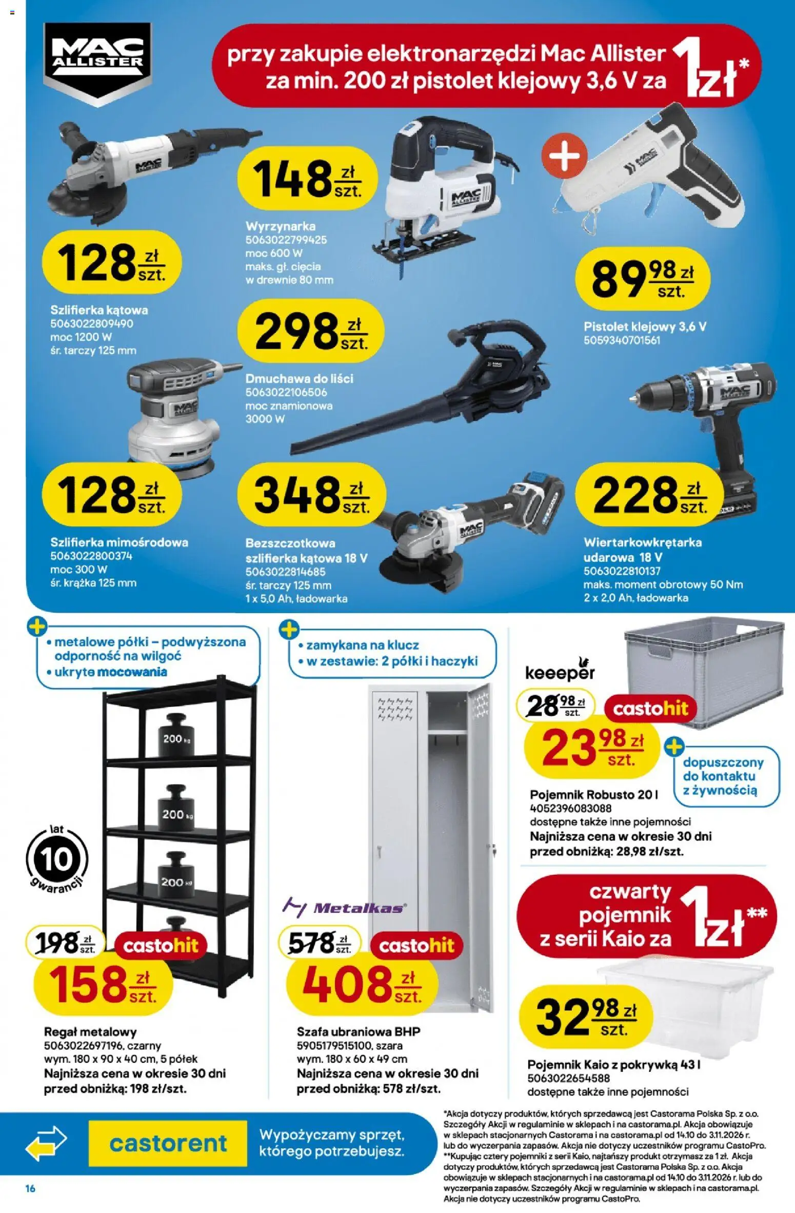 Castorama gazetka od 14.10.2026 | Strona: 16 | Produkty: Ładowarka, Regał metalowy, Szafa, Szlifierka