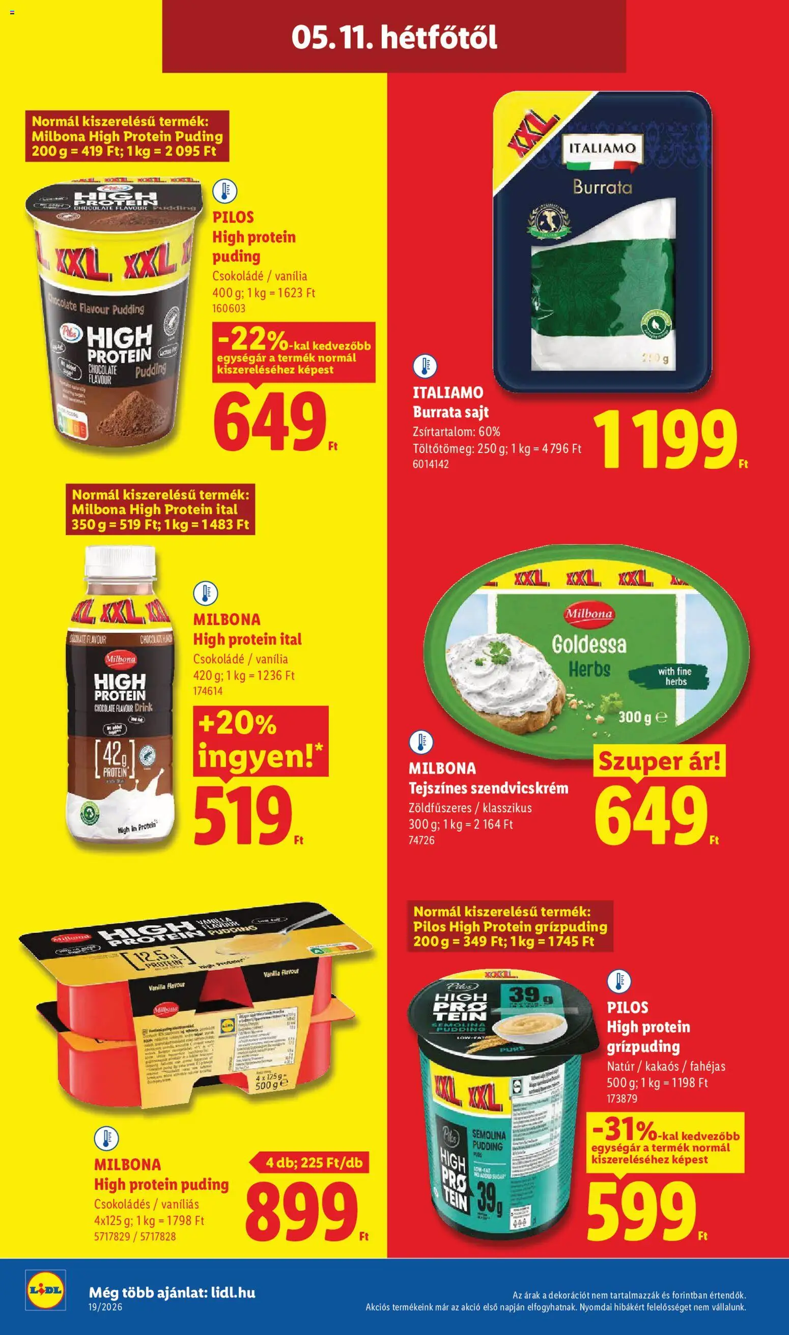 Lidl akciós ujság - amely érvényes a következő dátumtól: 07.05.2026 | Oldal: 70 | Termékek: Puding, Szendvicskrém, Protein, Sajt
