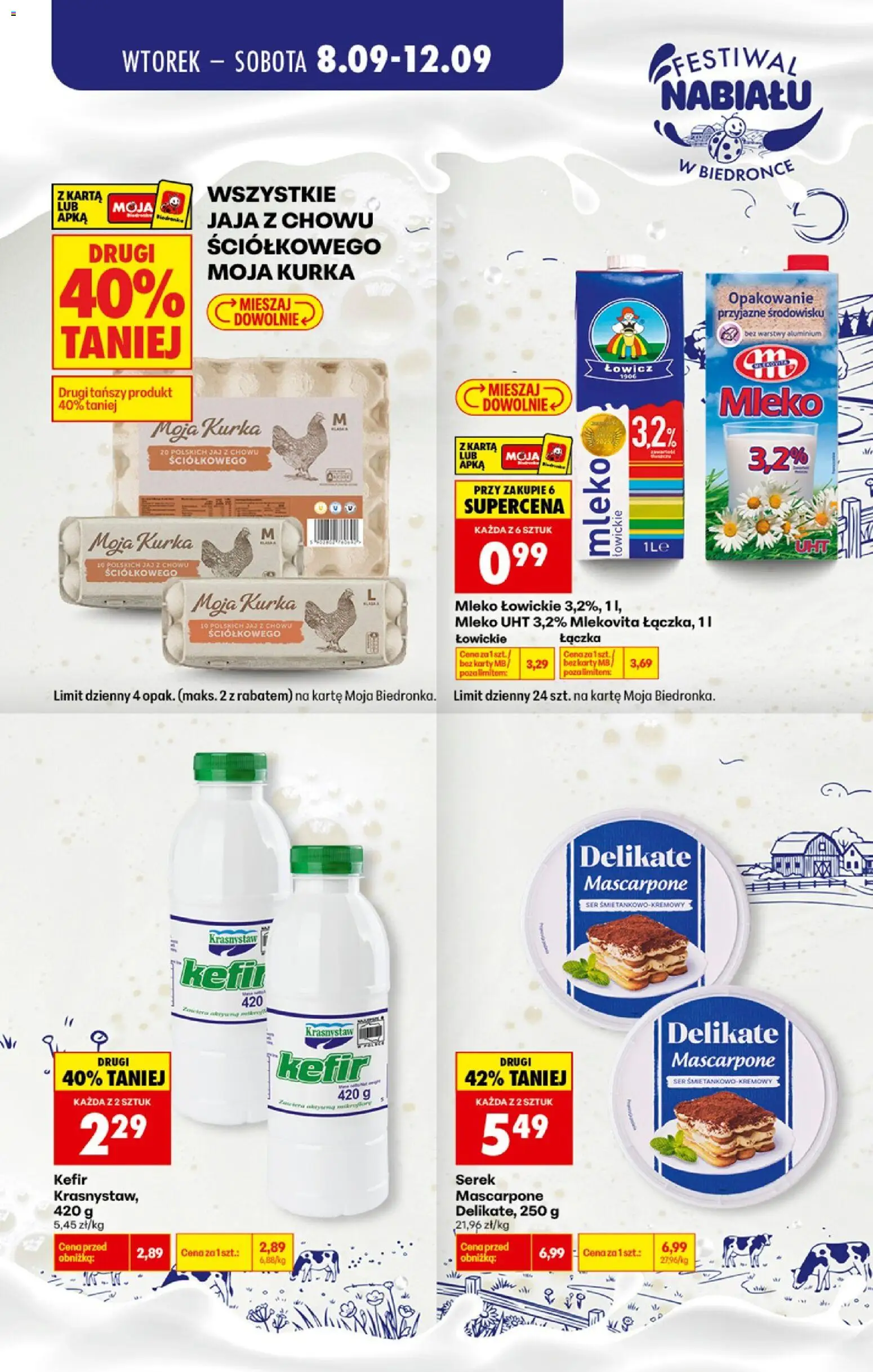 Biedronka gazetka - Festiwal nabiału od 08.09.2026 | Strona: 3 | Produkty: Kefir, Serek, Serek mascarpone, Ser