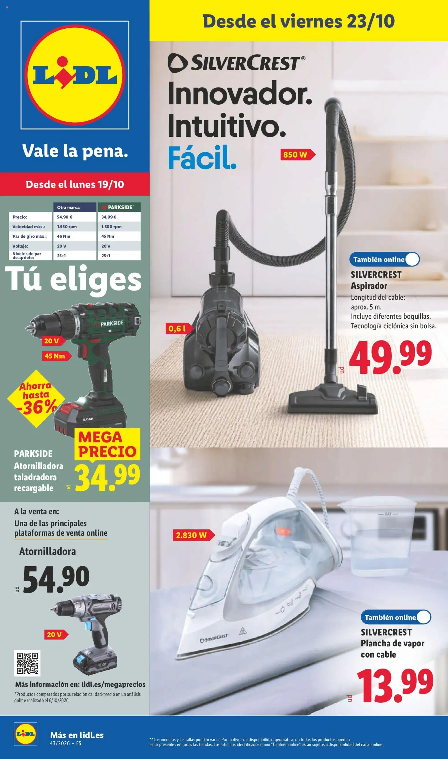 Lidl folleto de bazar │ válido desde el 19/10/2026 | Página: 1 | Productos: Plancha de vapor, Cable, Plancha, Aspirador