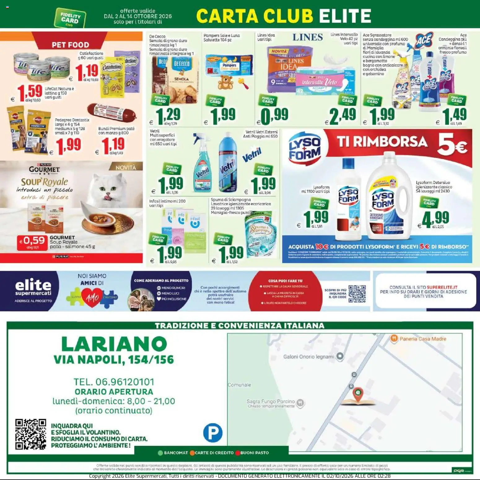Volantino Elite Supermercati del 02/10/2026 | Pagina: 20 | Prodotti: Paté, De Cecco, Limone, Pampers